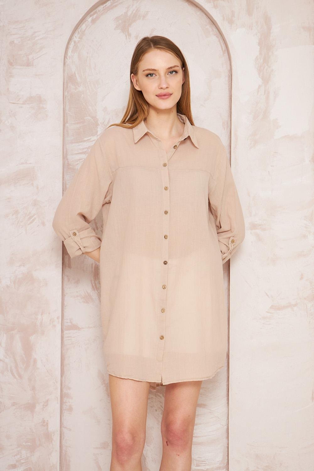 Taç Şile Bezi Bej Kadın Gömlek