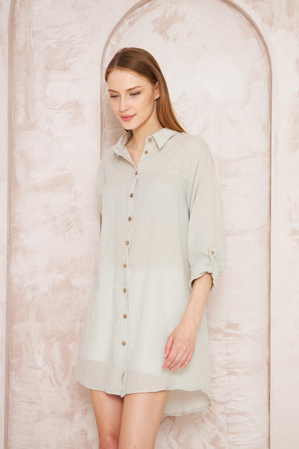 Taç Şile Bezi Gri Kadın Gömlek