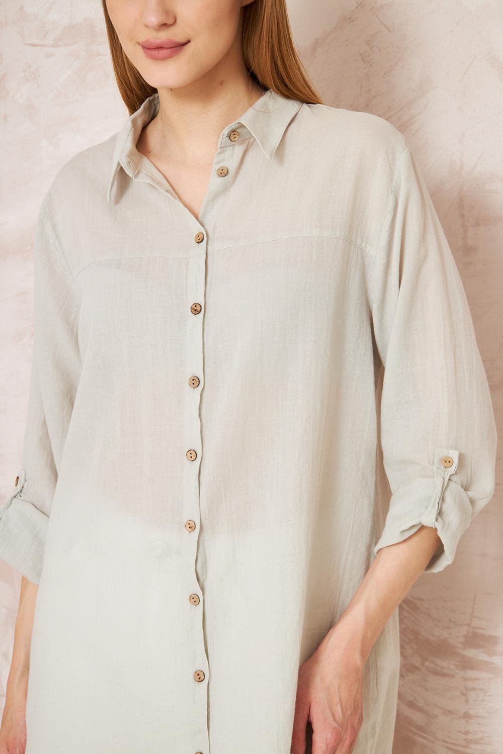 Taç Şile Bezi Gri Kadın Gömlek