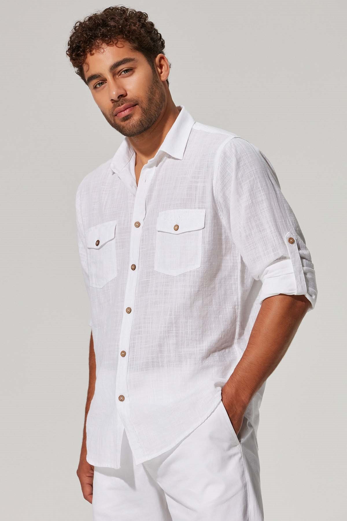 Uzun Kol Çift Cep Şantuk Erkek Gömlek