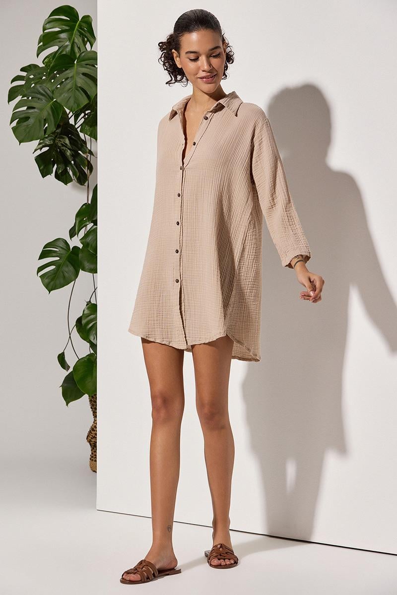 Uzun Kol Muslin Bej Kadın Gömlek
