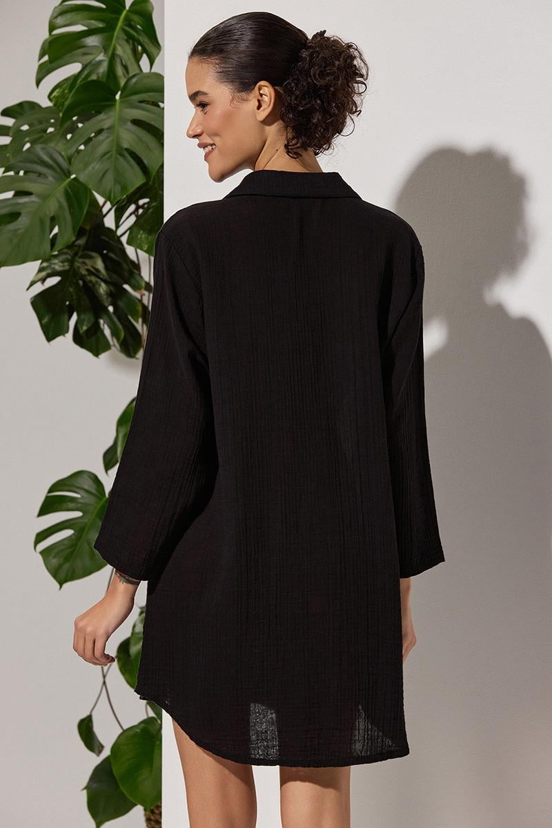 Uzun Kol Muslin Siyah Kadın Gömlek