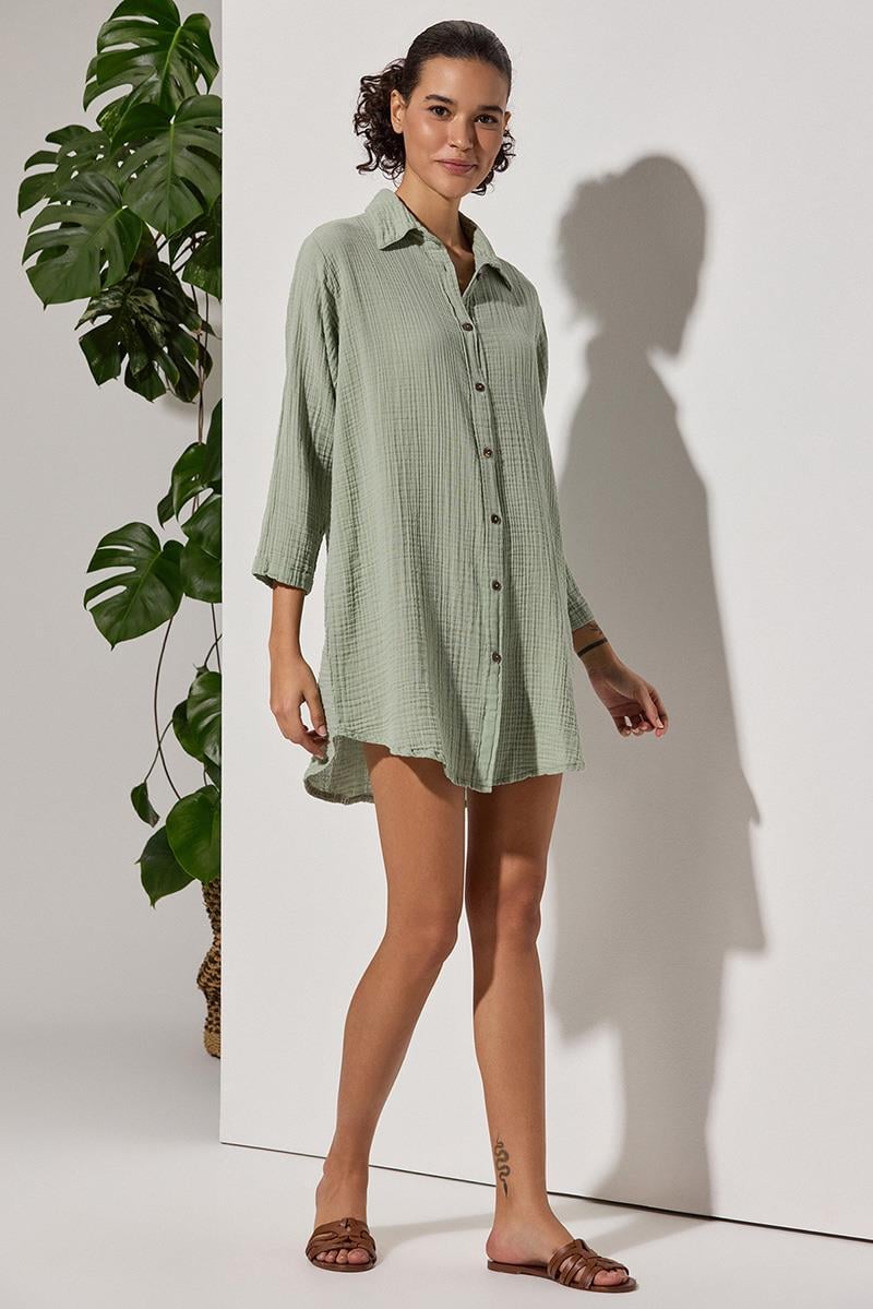Uzun Kol Muslin Yeşil Kadın Gömlek