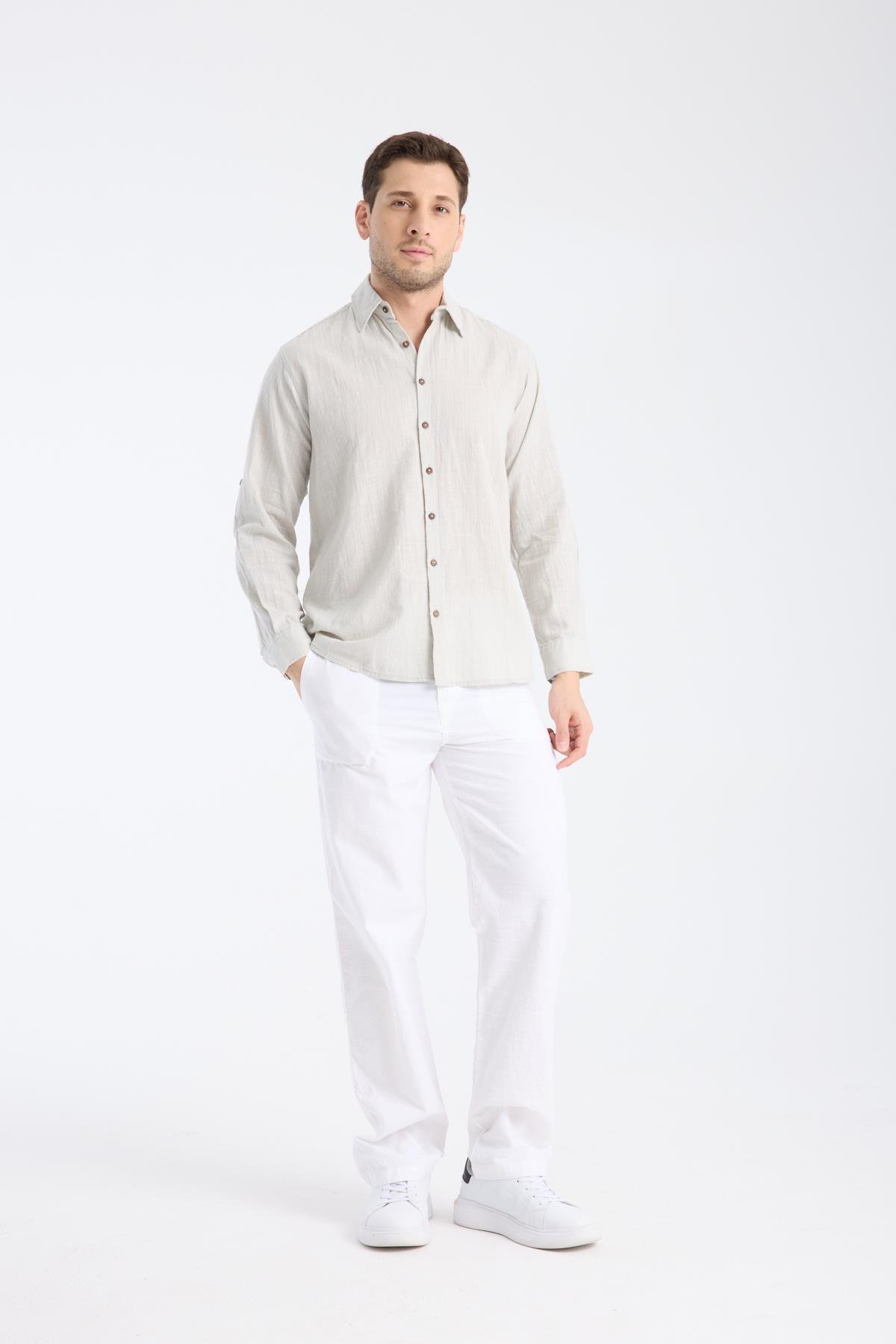 Uzun Kol Şantuk Gri Erkek Gömlek