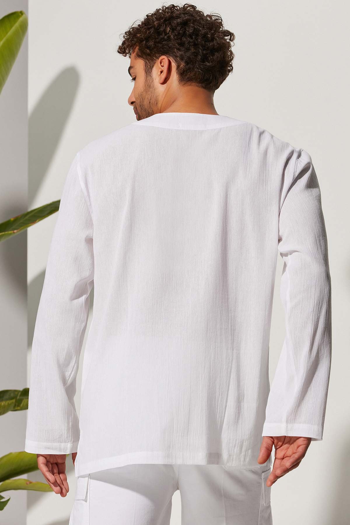 Uzun Kol Zımbalı Şile Bezi Erkek T-Shirt