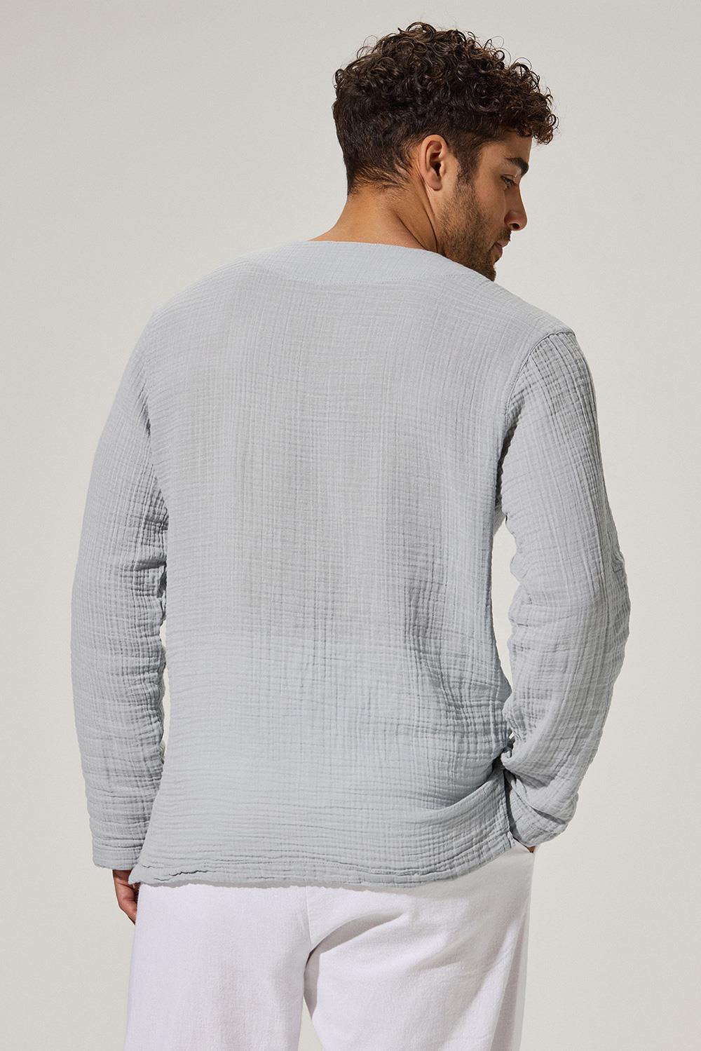 Uzun Kol Zımbalı Şile Bezi Gri Erkek T-Shirt