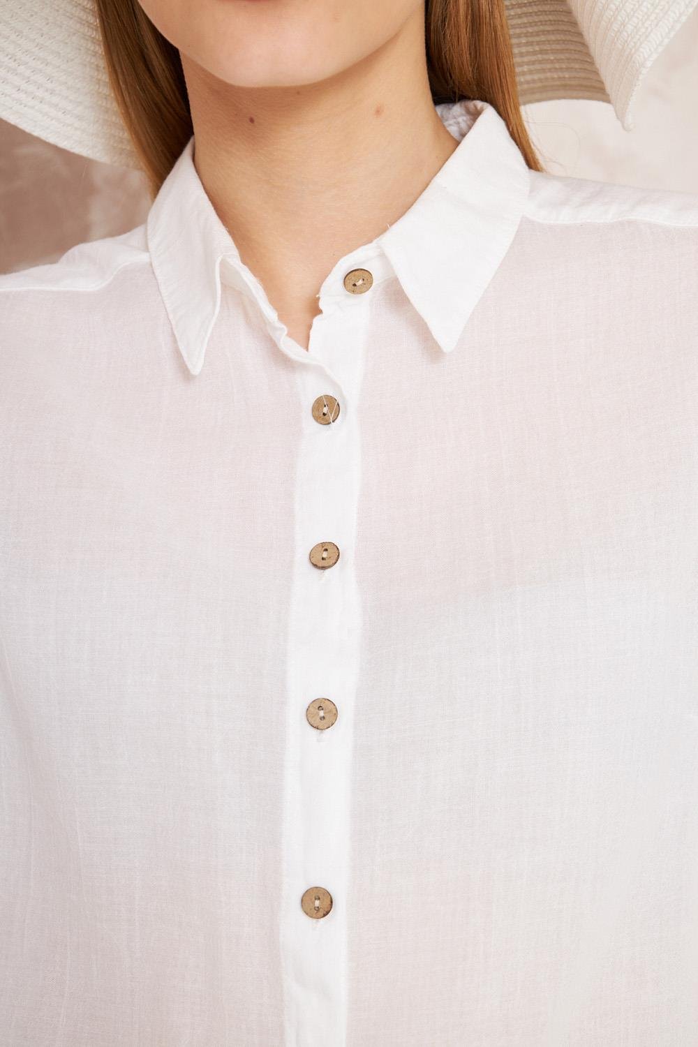 Uzun Kollu Klasik Beyaz Kadın Gömlek