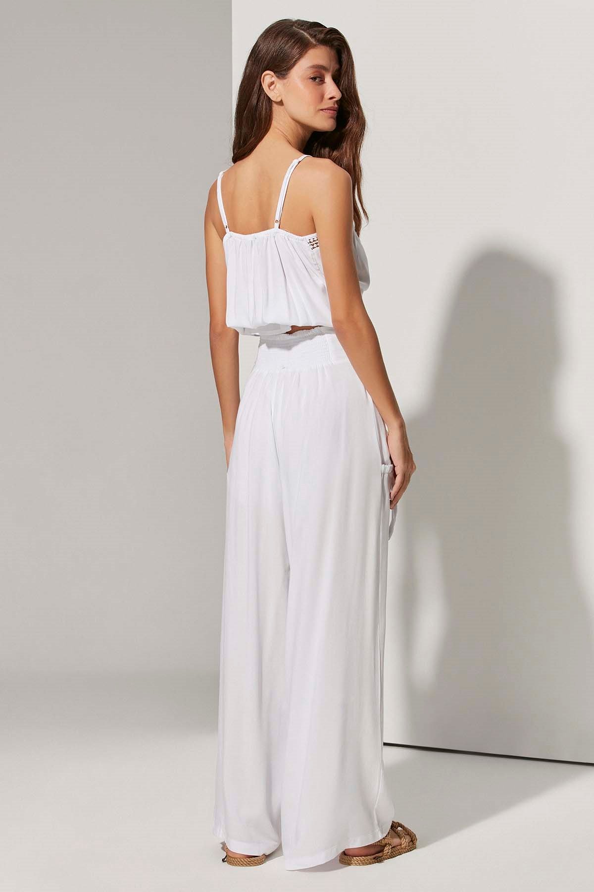 Viskon Beyaz Kadın Pantolon