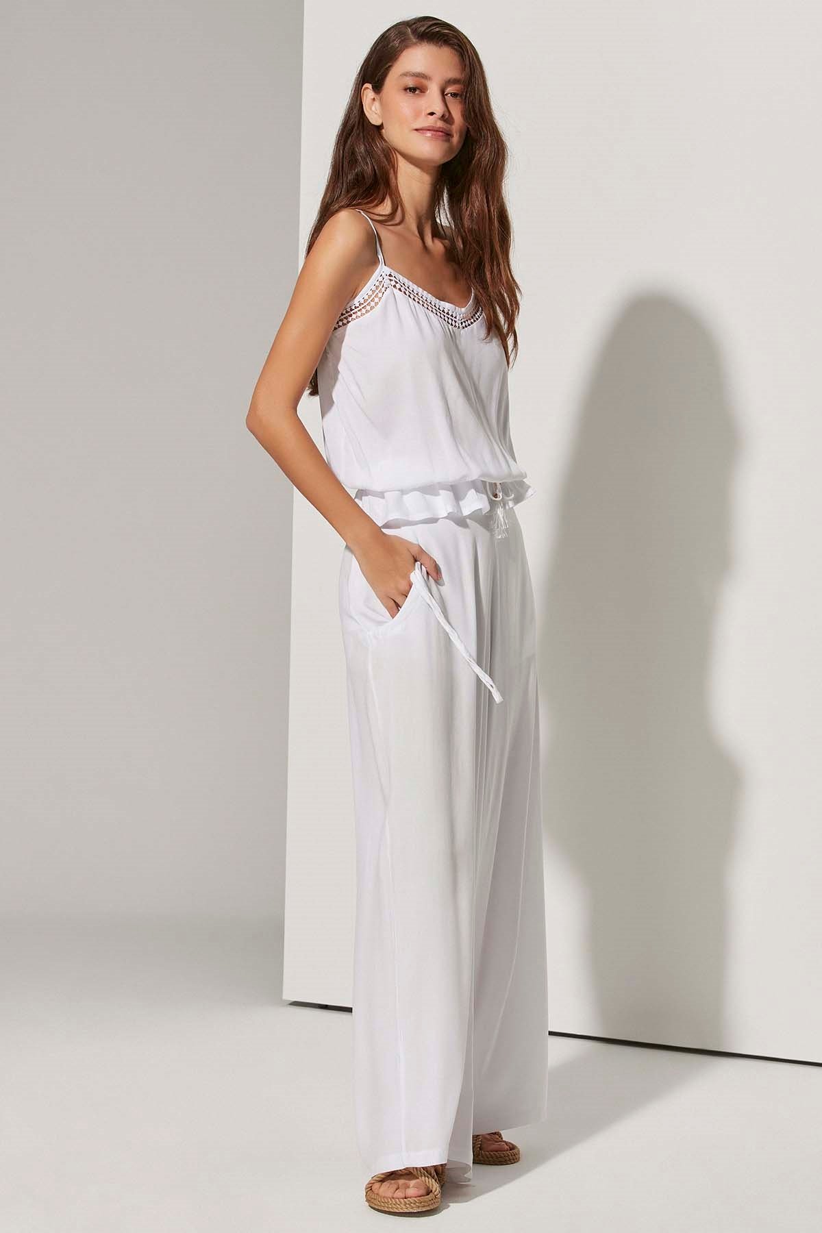 Viskon Beyaz Kadın Pantolon