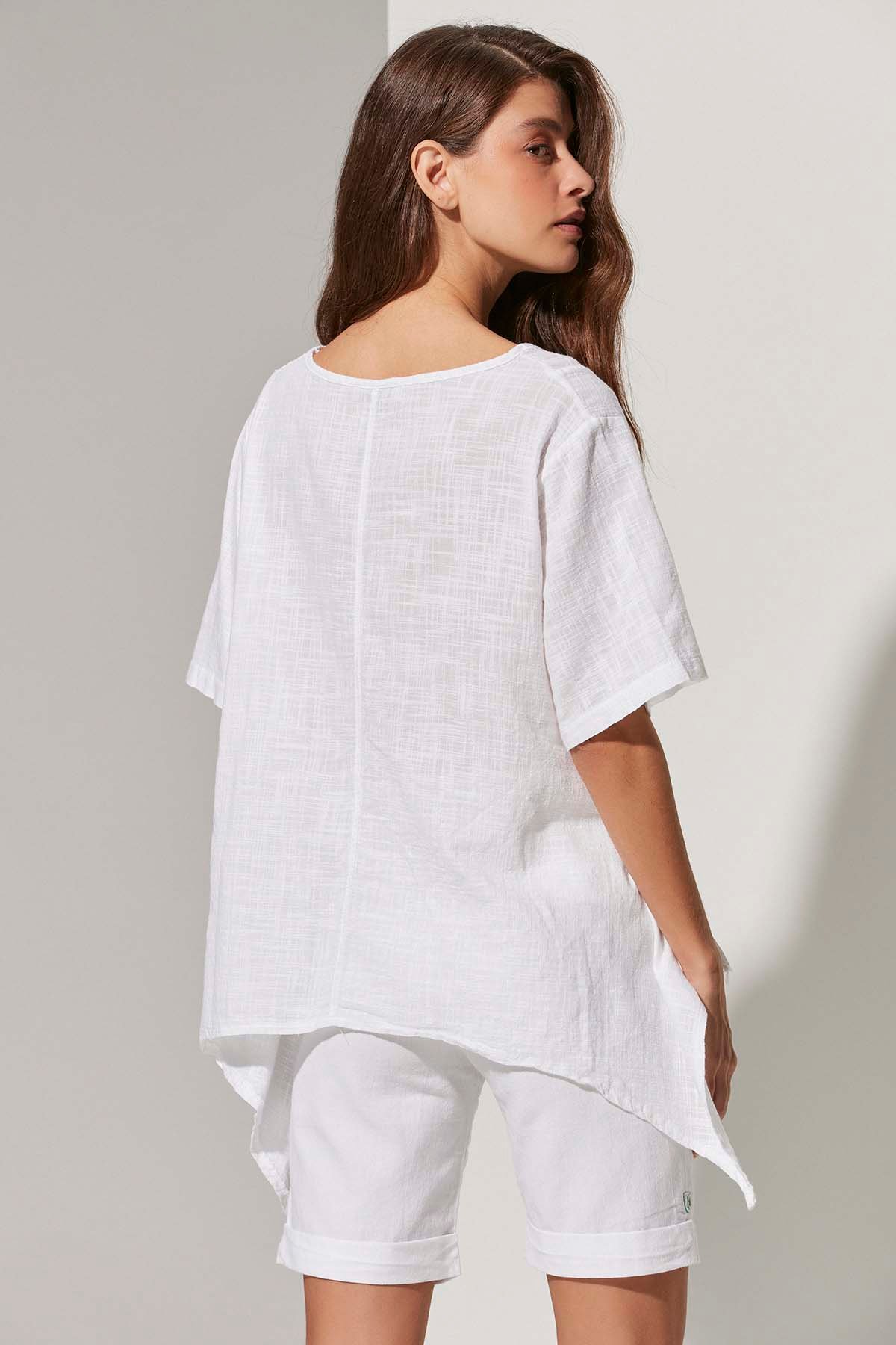 Yarım Kol Cepli Salaş Kadın Bluz