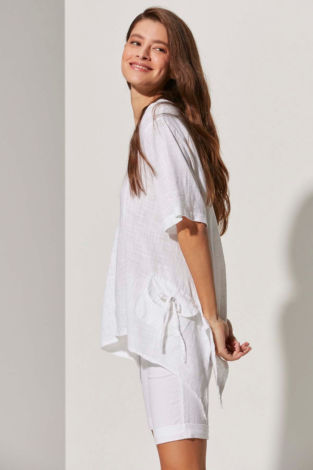 Yarım Kol Cepli Salaş Kadın Bluz