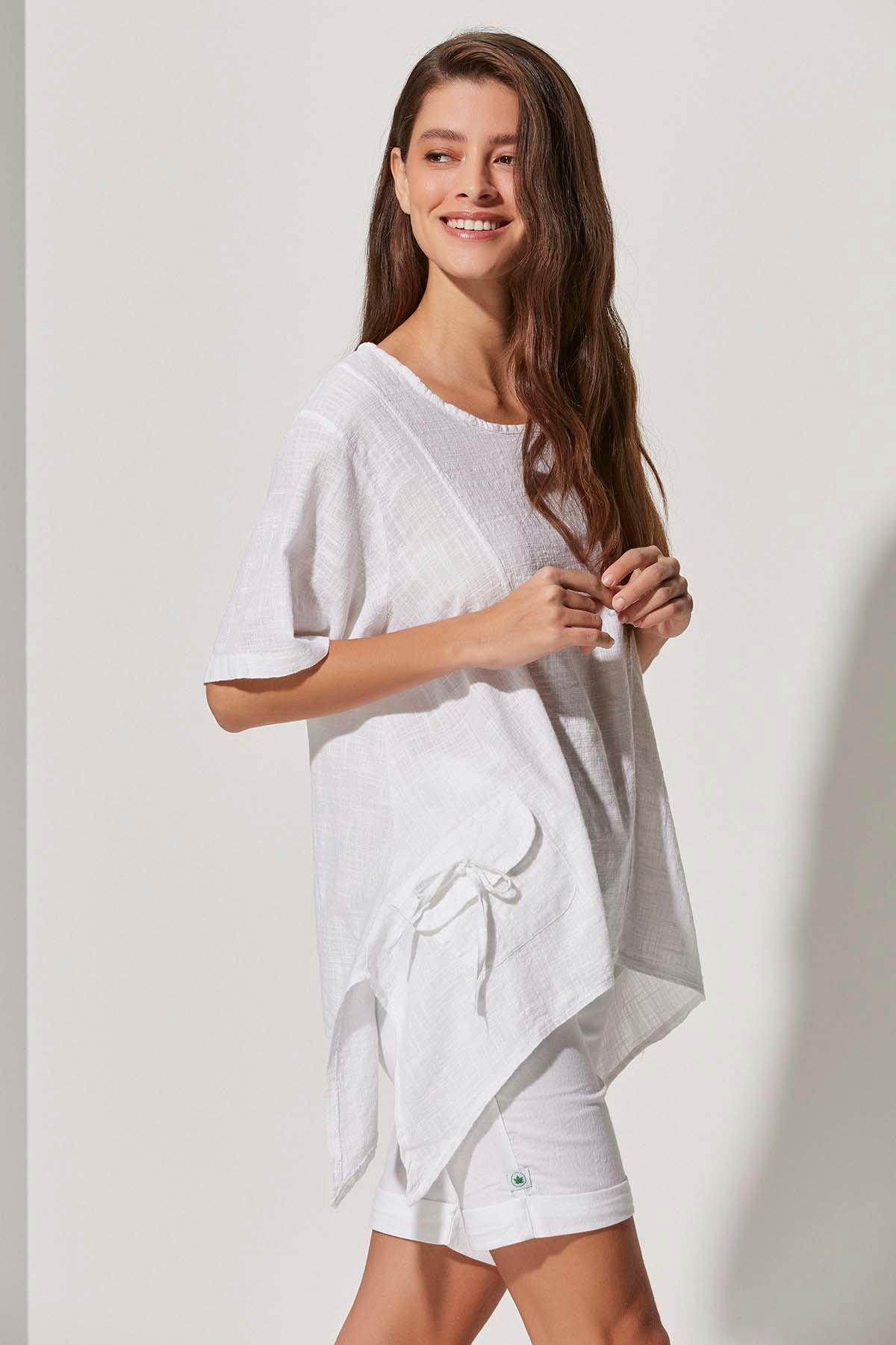 Yarım Kol Cepli Salaş Kadın Bluz