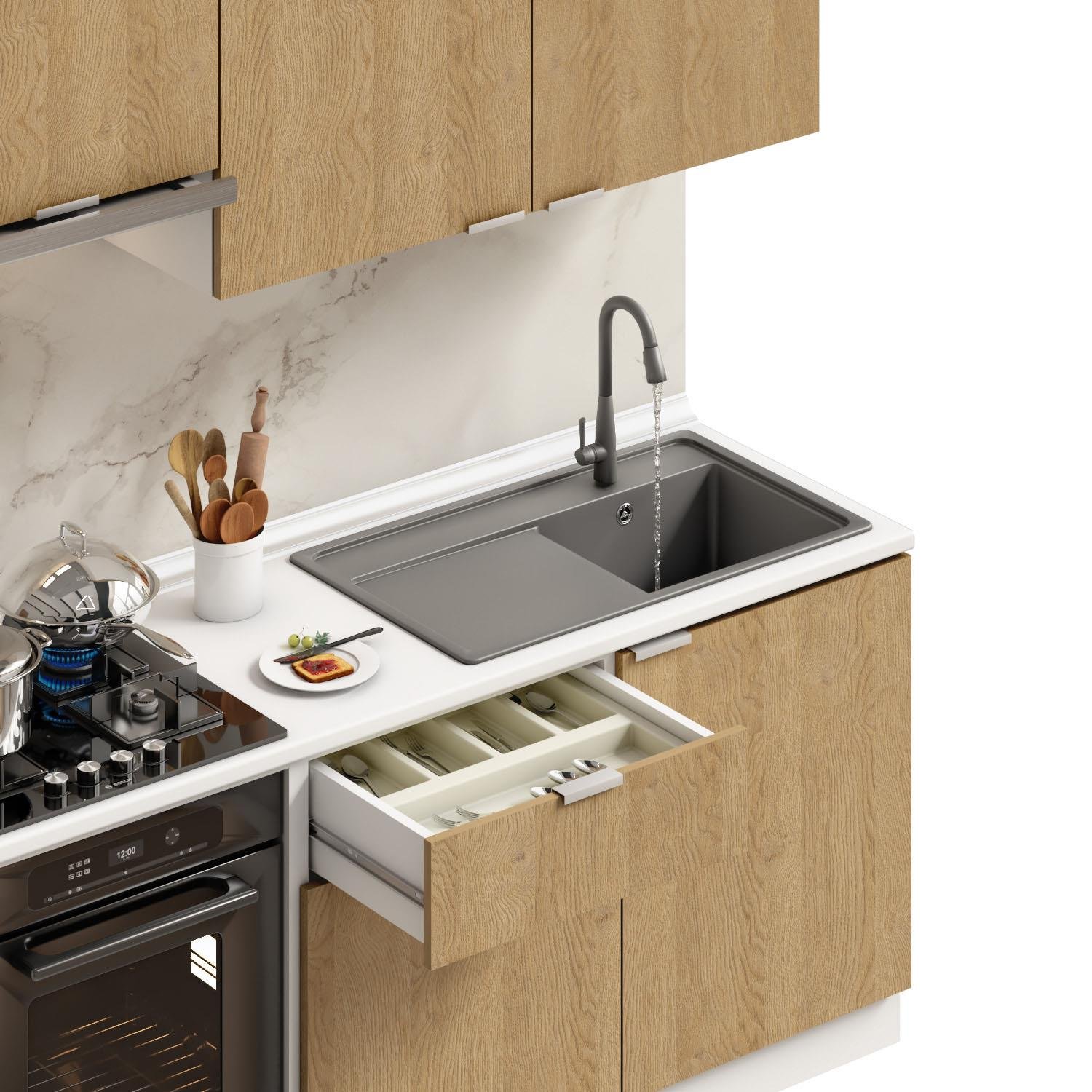Dekorex Alba Seri̇si̇ 180 Cm Aspiratör Ve Fırın Modüllü Hazır Mutfak AL-180ASP