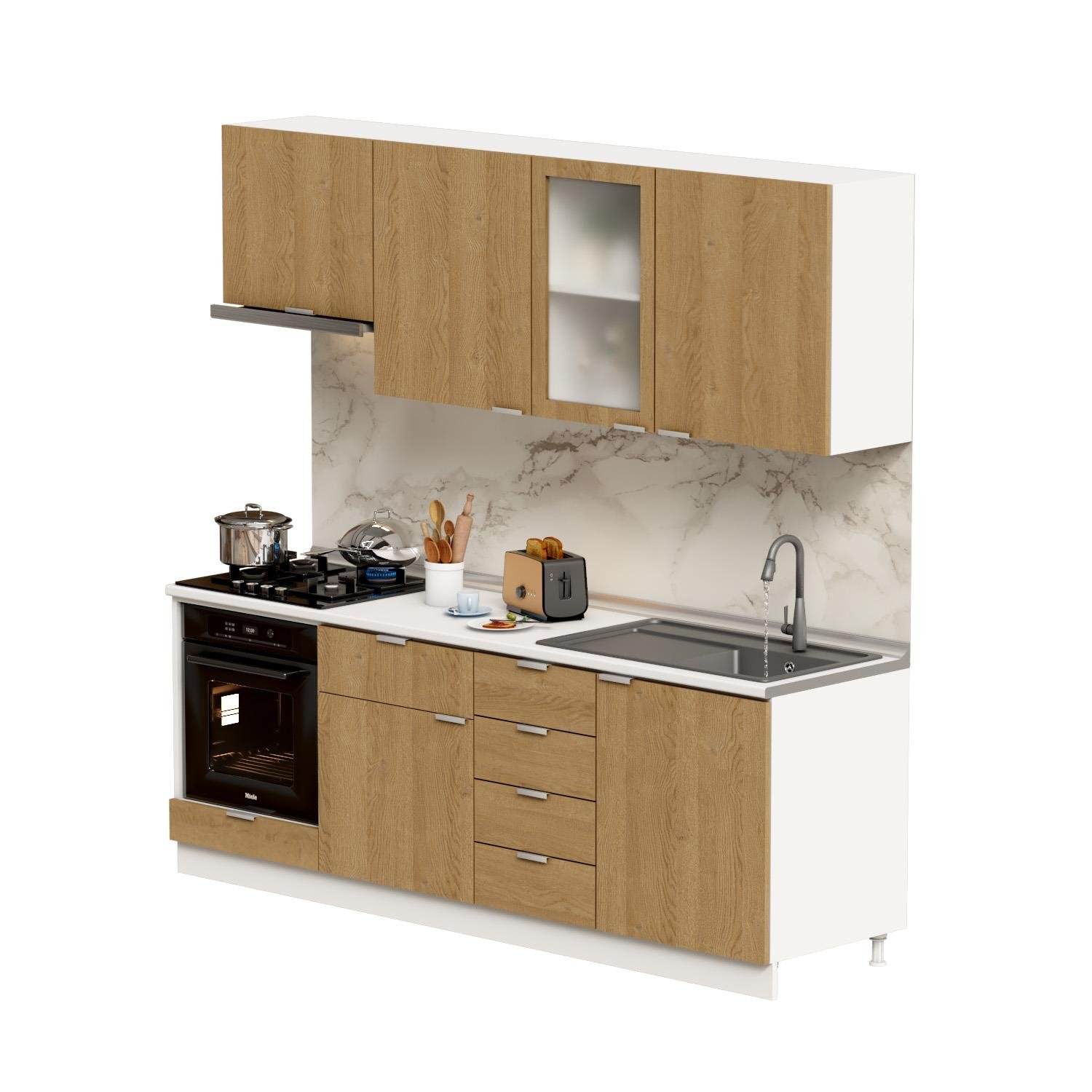Dekorex Alba Serisi 225 Cm. Fırın Ve Aspiratör Modüllü Hazır Mutfak Al-225asp