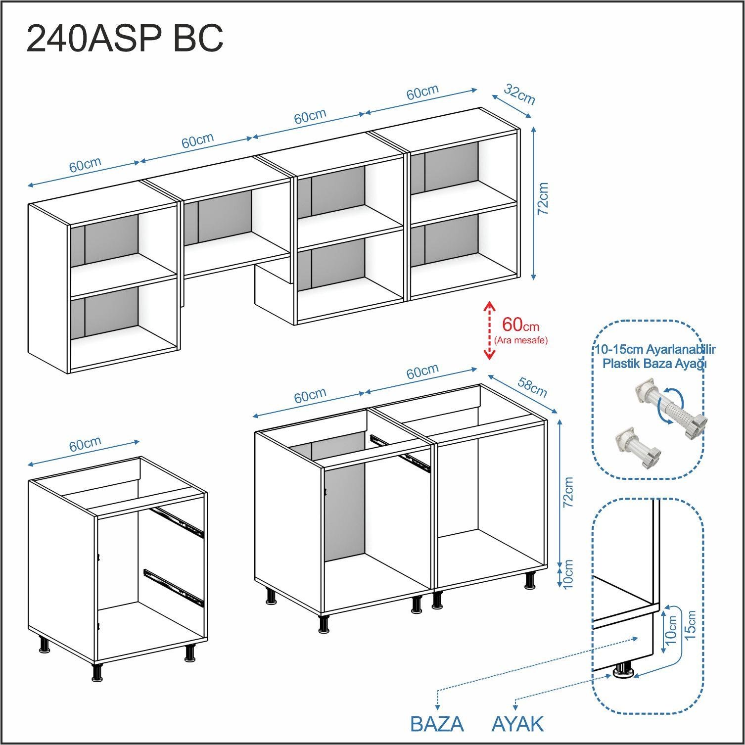 Dekorex Alba Serisi 240 Cm. Aspiratör Ve Çekmece Modüllü Haızr Mutfak Al-240asp-bc