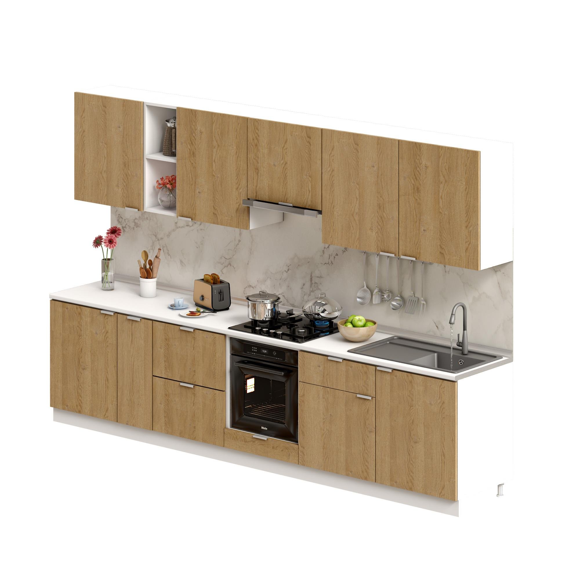 Dekorex Alba Serisi 330 Cm. Fırın Aspiratör Ve Çekmece Modüllü Hazır Mutfak Al-330asp-c