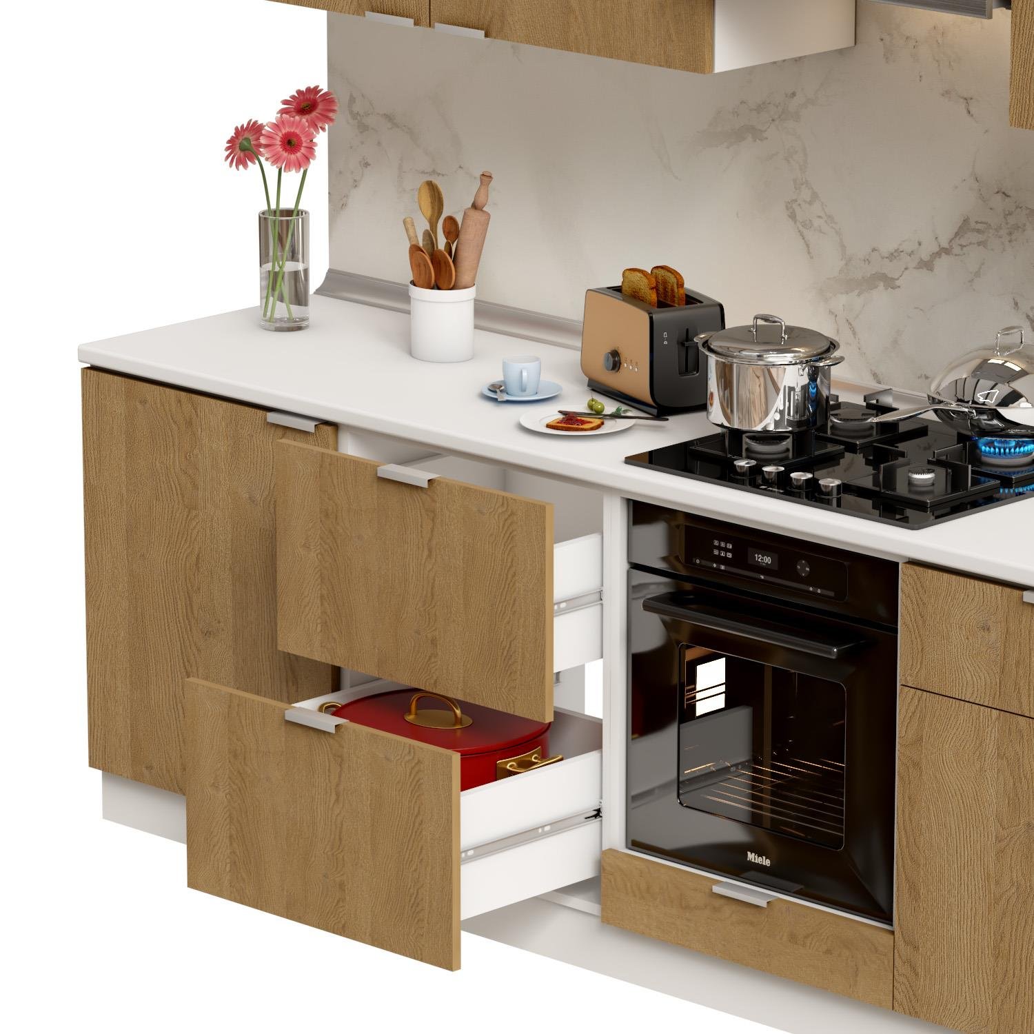 Dekorex Alba Serisi 330 Cm. Fırın Aspiratör Ve Çekmece Modüllü Hazır Mutfak Al-330asp-c