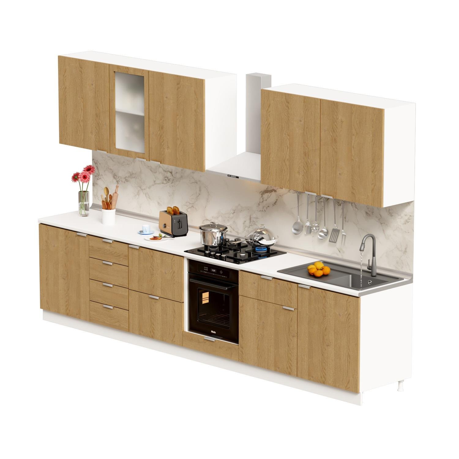 Dekorex Alba Serisi 345 Cm. Fırın Ve Çekmece Modüllü Hazır Mutfak Al-345dav-c