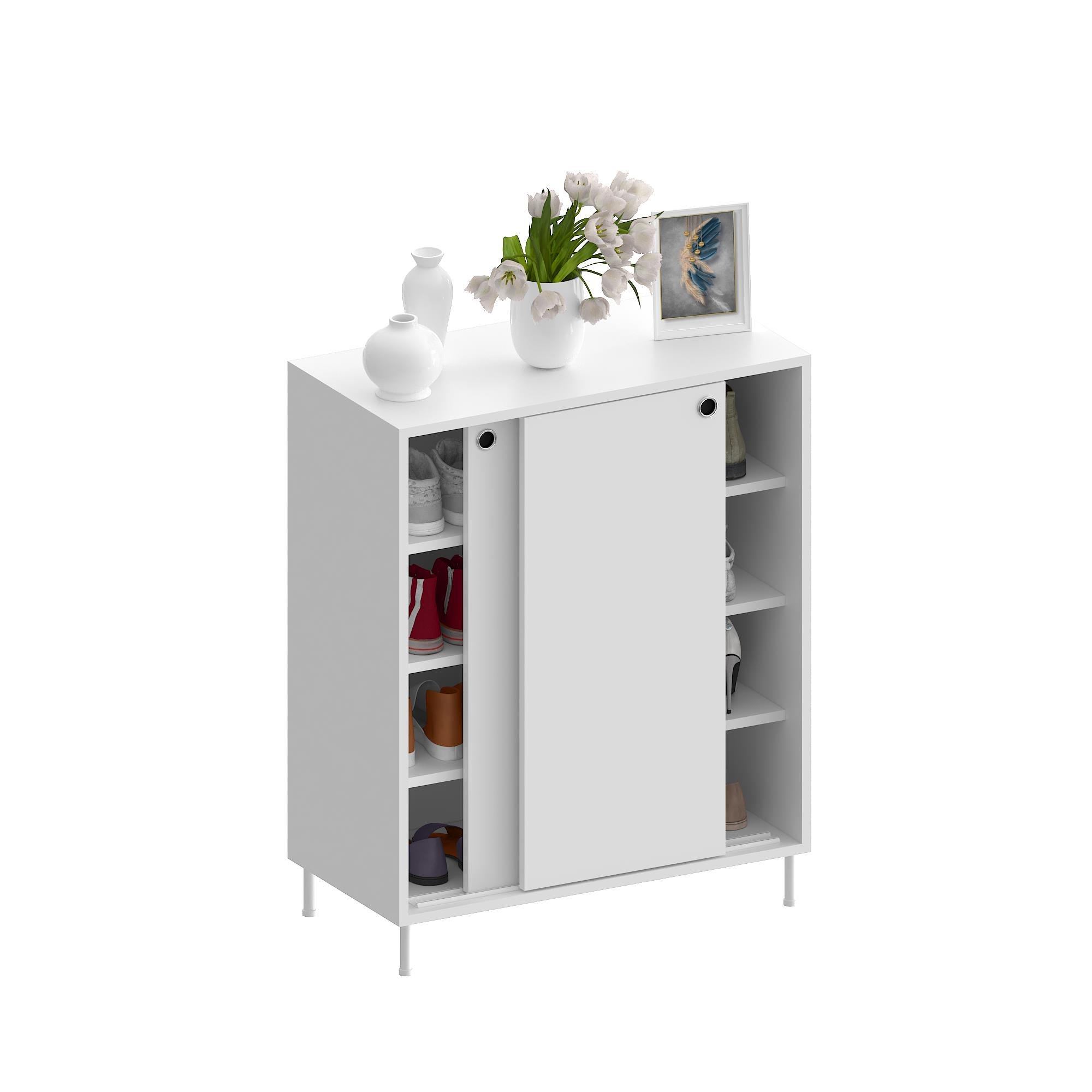 Dekorex AYK106 Sürgü Kapaklı Ayakkabılık Beyaz