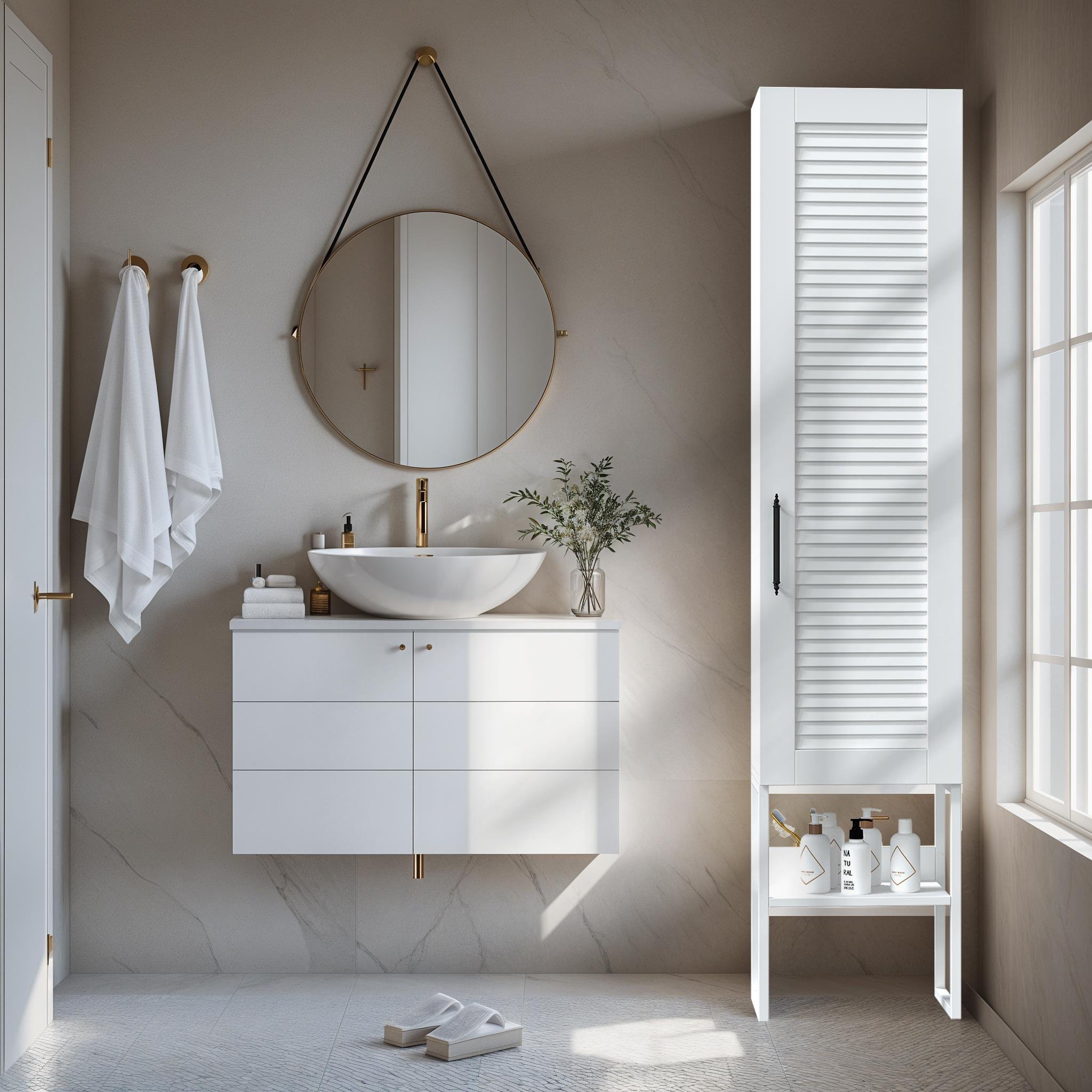 Dekorex BNY130-Beyaz Panjur Kapaklı Metal Ayaklı Banyo Dolabı