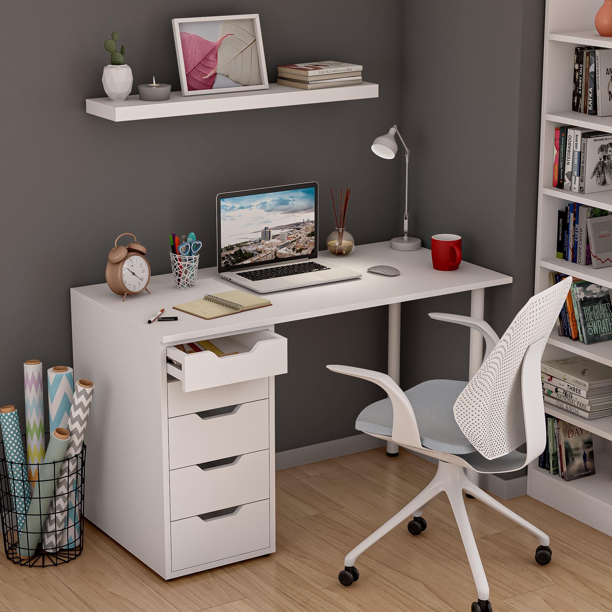 Dekorex CLM111-Beyaz 5 Çekmeceli Çalışma Masası