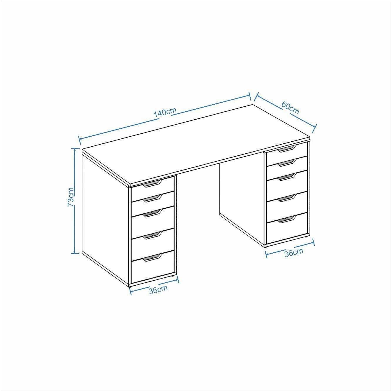 Dekorex CLM113-Beyaz 10 Çekmeceli Çalışma Masası