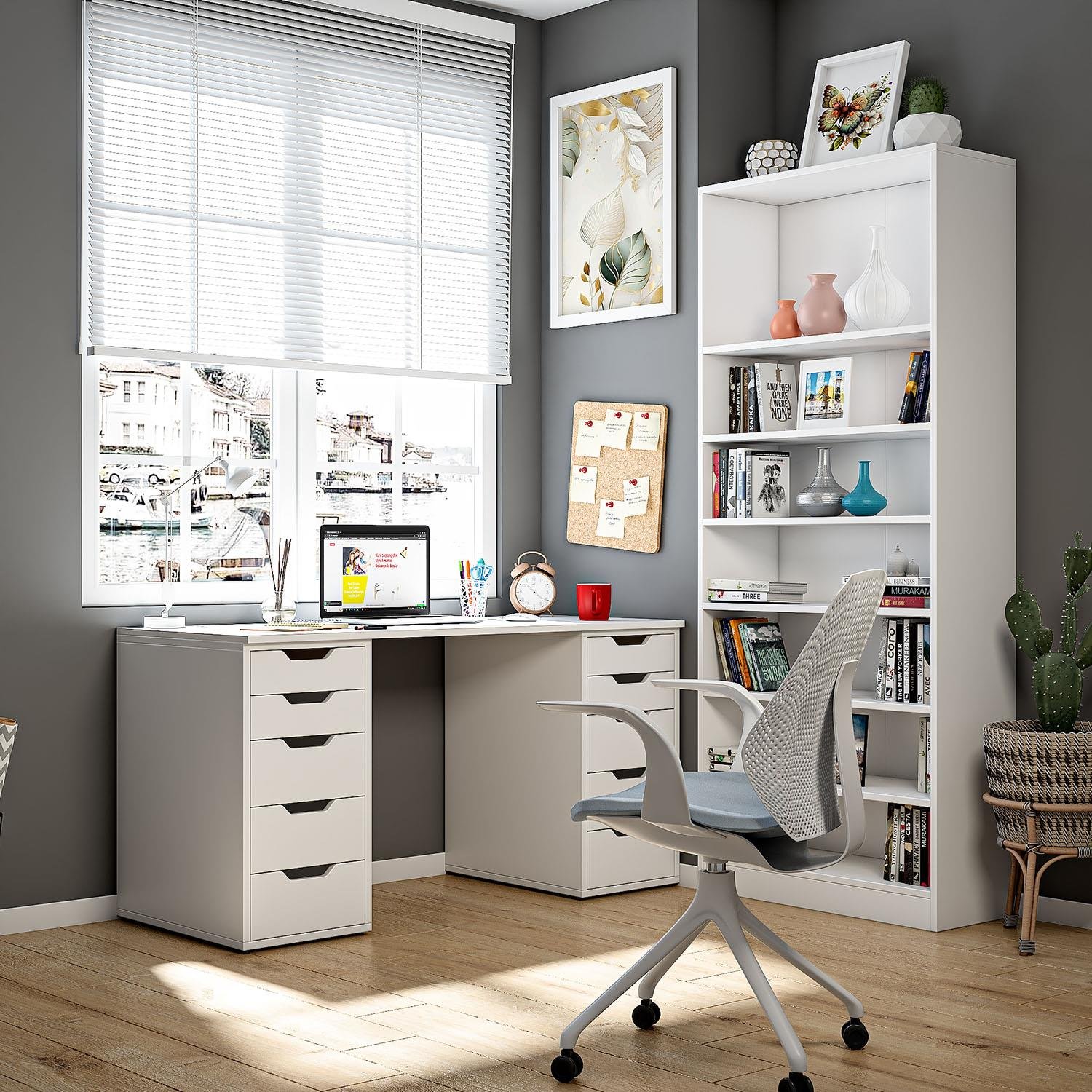 Dekorex CLM113-Beyaz 10 Çekmeceli Çalışma Masası