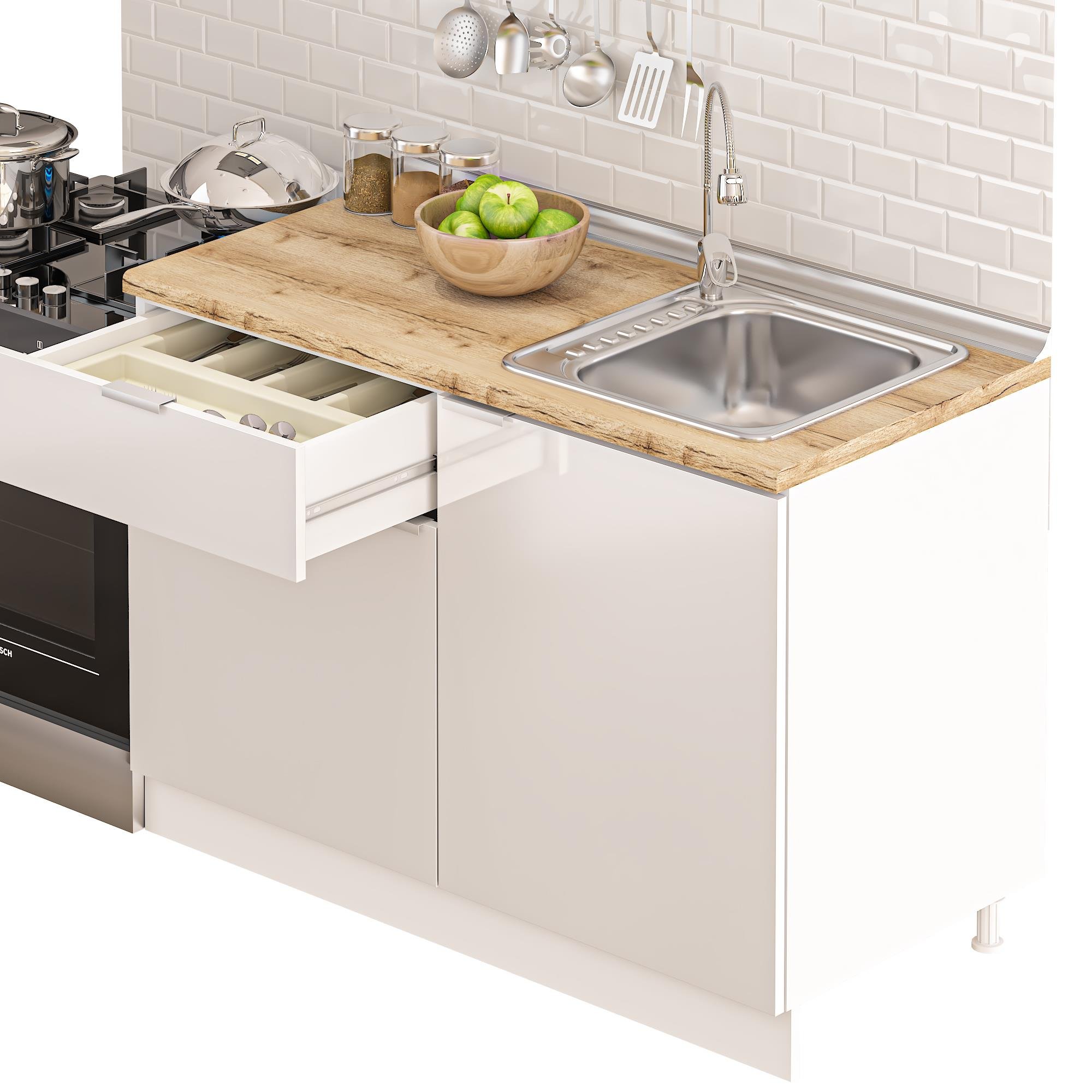 Dekorex Elsa Serisi 120 Cm Beyaz Meşe Tezgahlı Hazır Mutfak Ls-120dav-mt