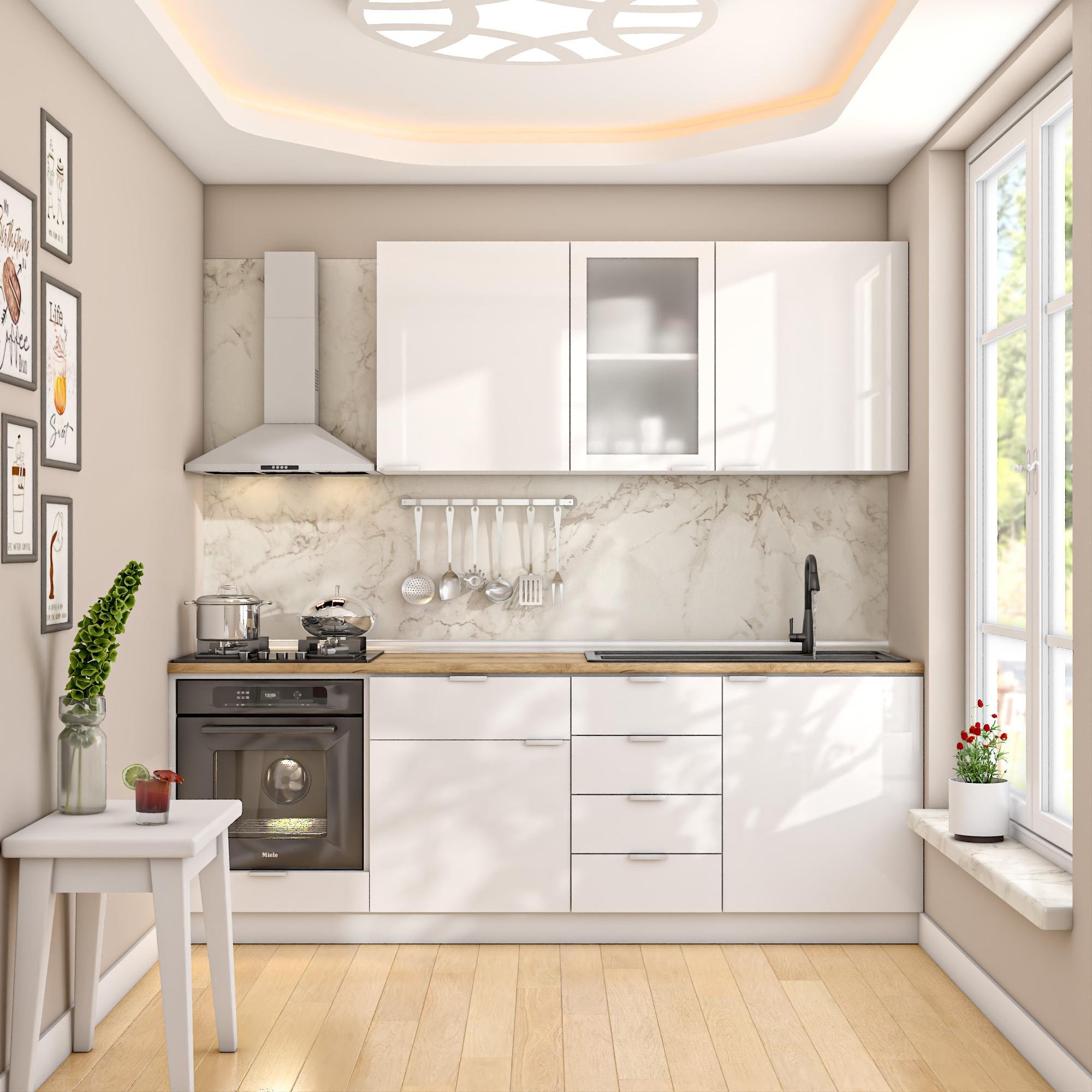 Dekorex Elsa Serisi 225 Cm Beyaz Fırın Modüllü Meşe Tezgahlı Hazır Mutfak Ls-225dav-mt