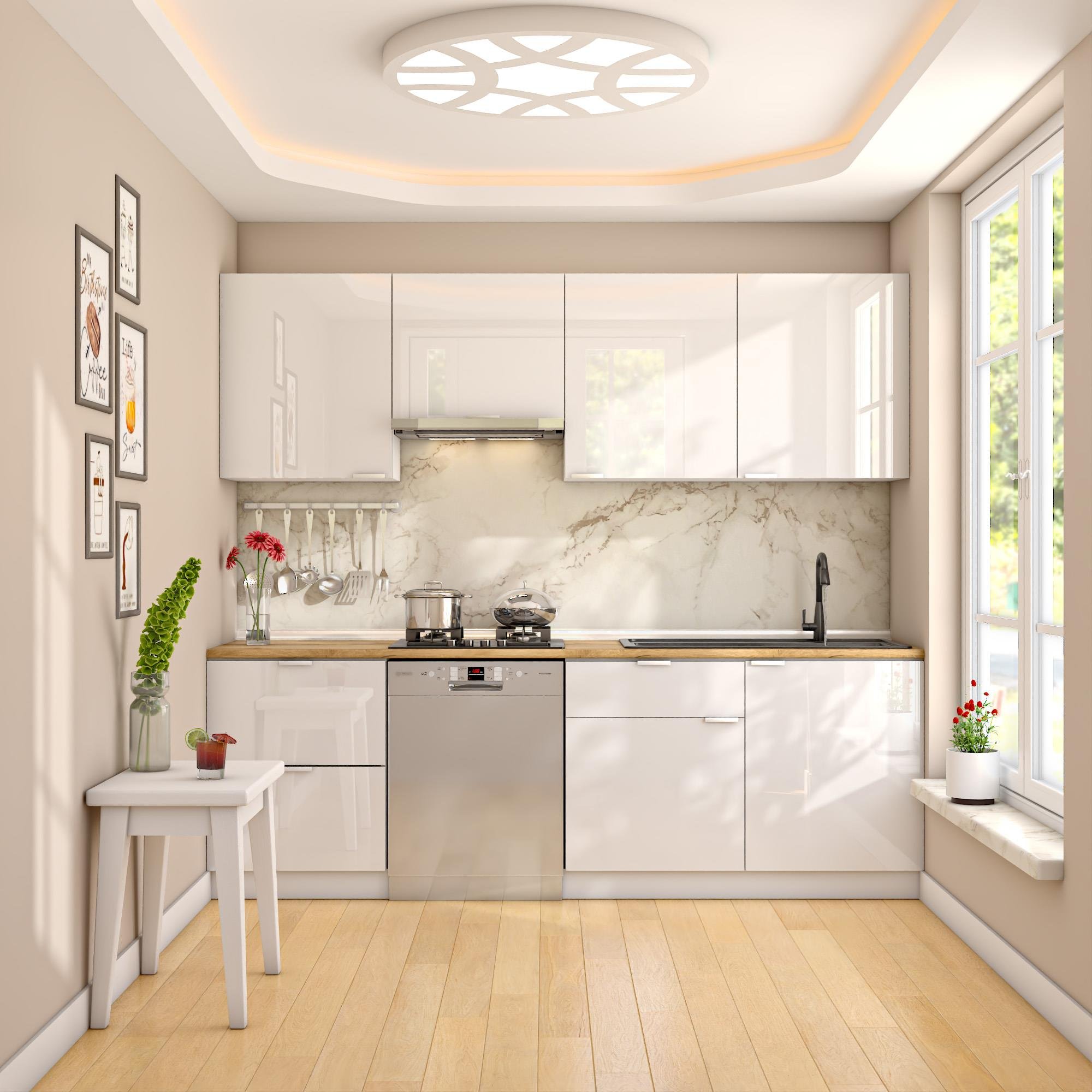 Dekorex Elsa Serisi 240 Cm Beyaz Aspiratör Ve Çekmece Modüllü Meşe Tezgahlı Hazır Mutfak Ls-240asp-bc-mt