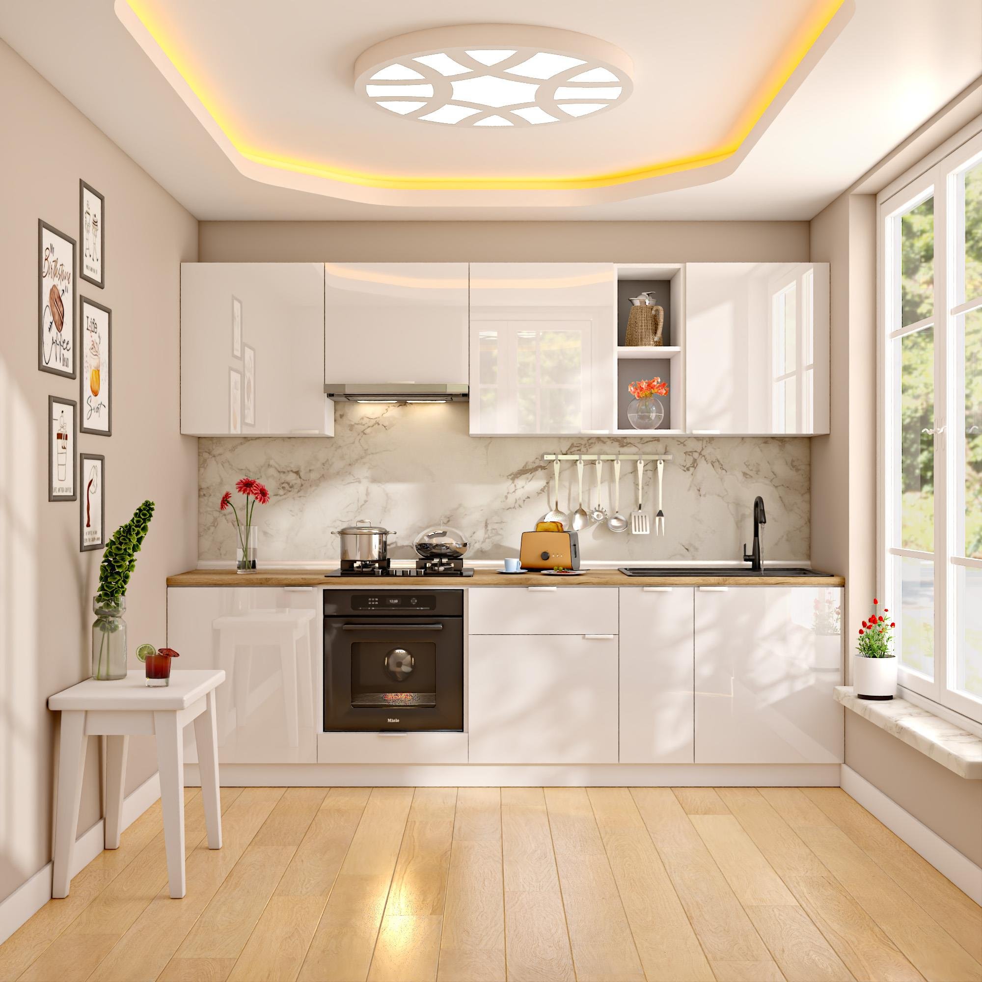 Dekorex Elsa Serisi 270 Cm Beyaz Aspiratör Ve Fırın Modüllü Meşe Tezgahlı Hazır Mutfak Ls-270asp-mt