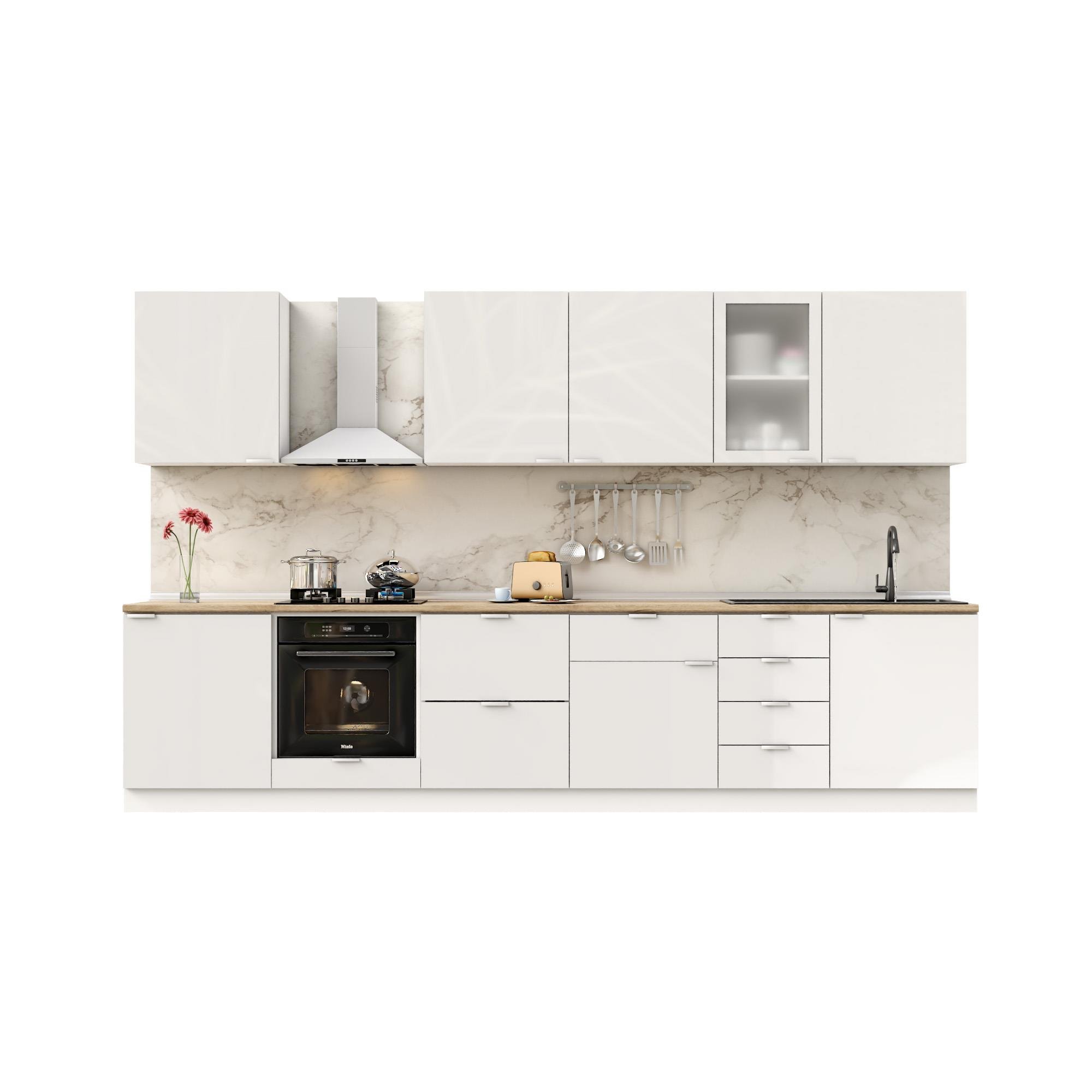 Dekorex Elsa Serisi 345 Cm Beyaz Fırın Ve Çekmece Modüllü Meşe Tezgahlı Hazır Mutfak Ls-345dav-c-mt