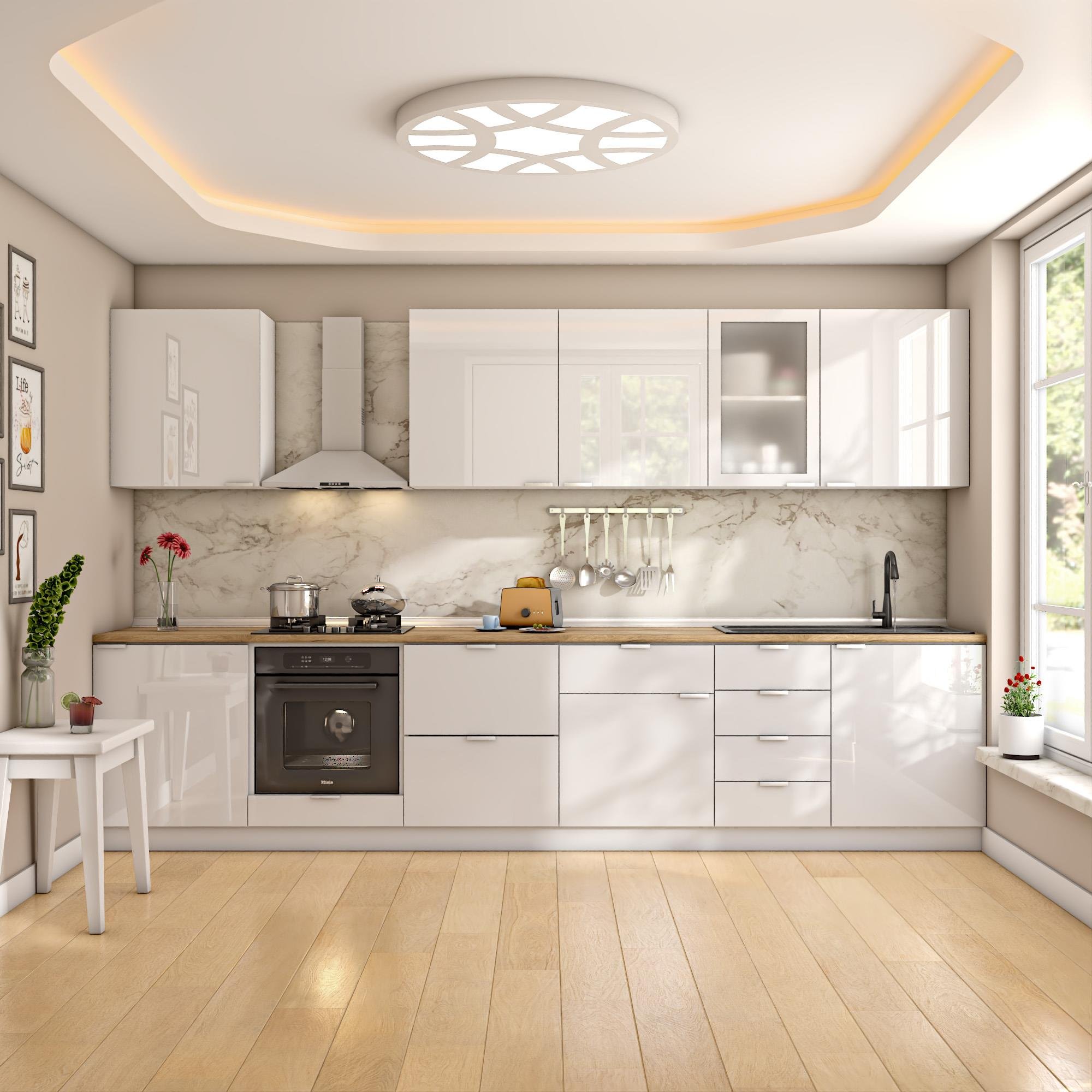 Dekorex Elsa Serisi 345 Cm Beyaz Fırın Ve Çekmece Modüllü Meşe Tezgahlı Hazır Mutfak Ls-345dav-c-mt