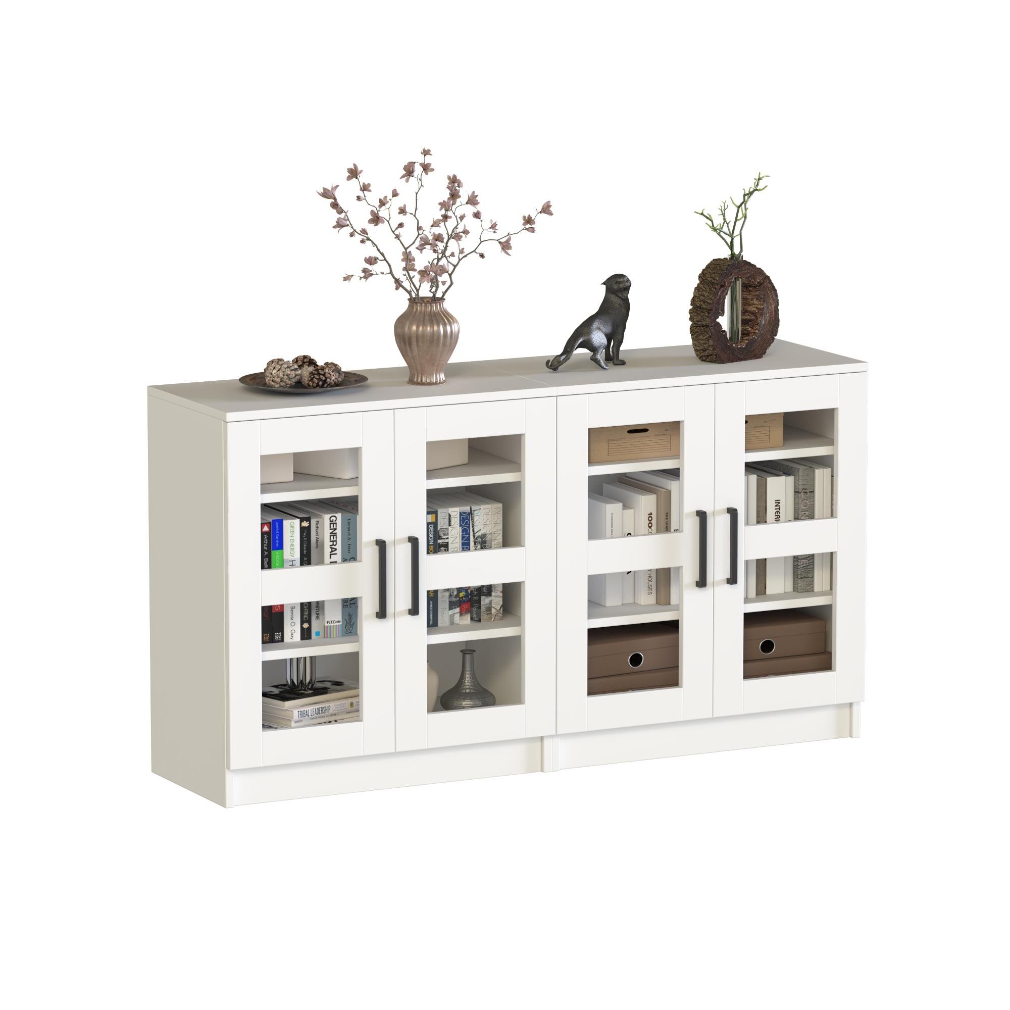 Dekorex KNS204-C-Beyaz 4 Kapaklı Camlı Konsol