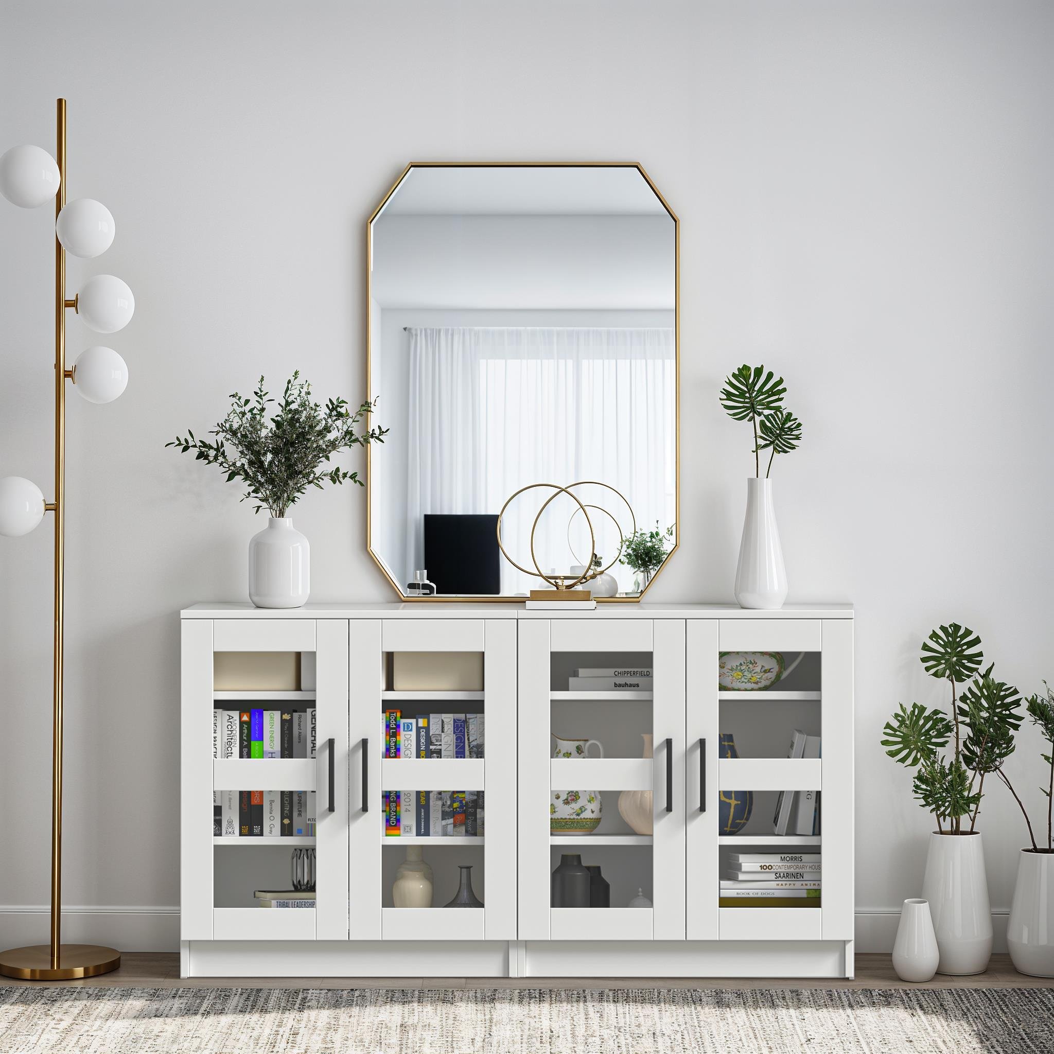 Dekorex KNS204-C-Beyaz 4 Kapaklı Camlı Konsol