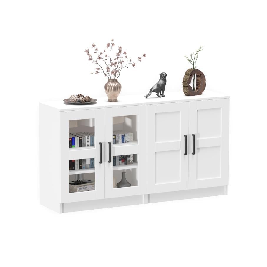 Dekorex KNS204K-Beyaz 4 Kapaklı Camlı Konsol
