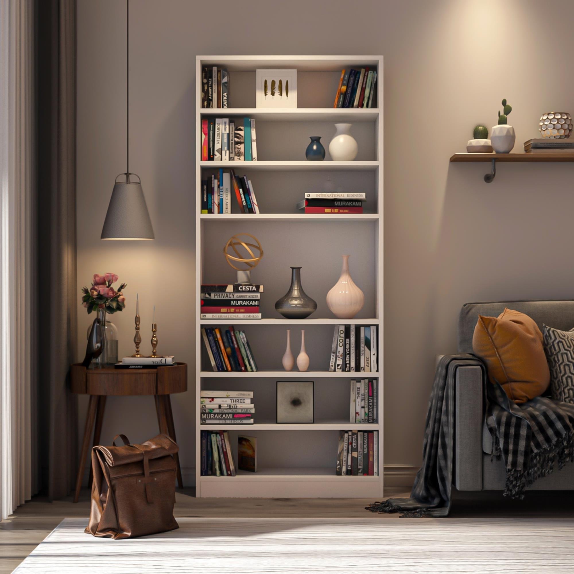 Dekorex KTP211-Beyaz 7 Raflı Yüksek Kitaplık