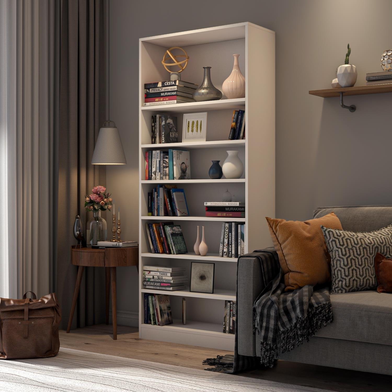 Dekorex KTP211-Beyaz 7 Raflı Yüksek Kitaplık