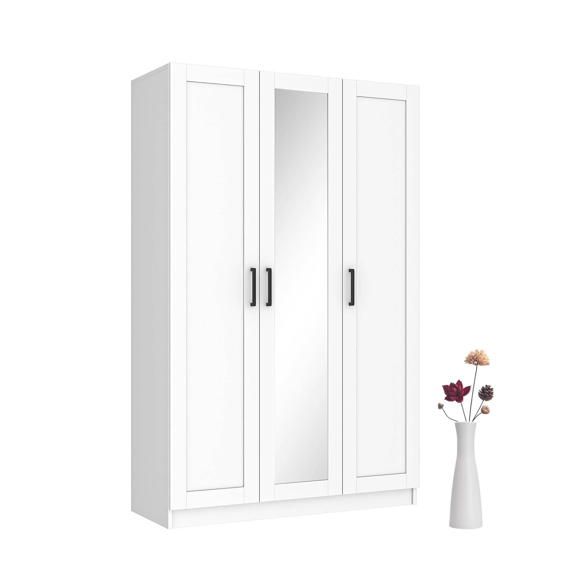 Dekorex MNT312-Beyaz 3 Kapaklı Gardırop Aynalı