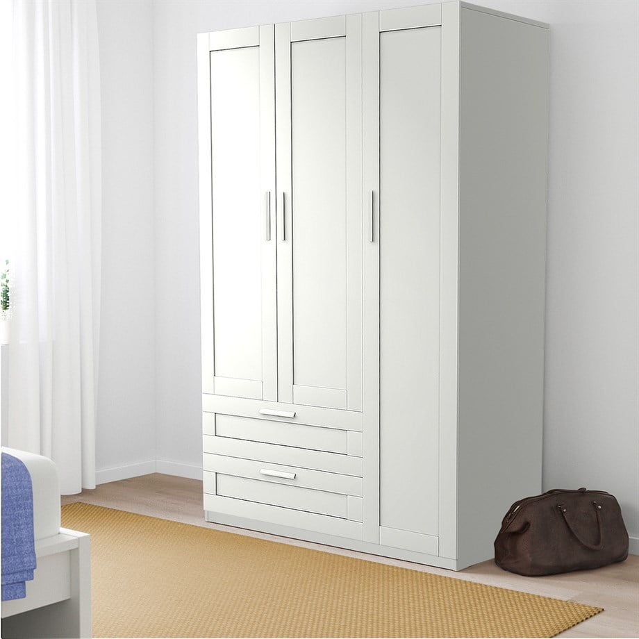 Dekorex MNT316-Beyaz 3 Kapaklı 2 Çekmeceli Gardırop
