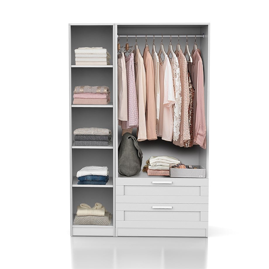 Dekorex MNT316-Beyaz 3 Kapaklı 2 Çekmeceli Gardırop