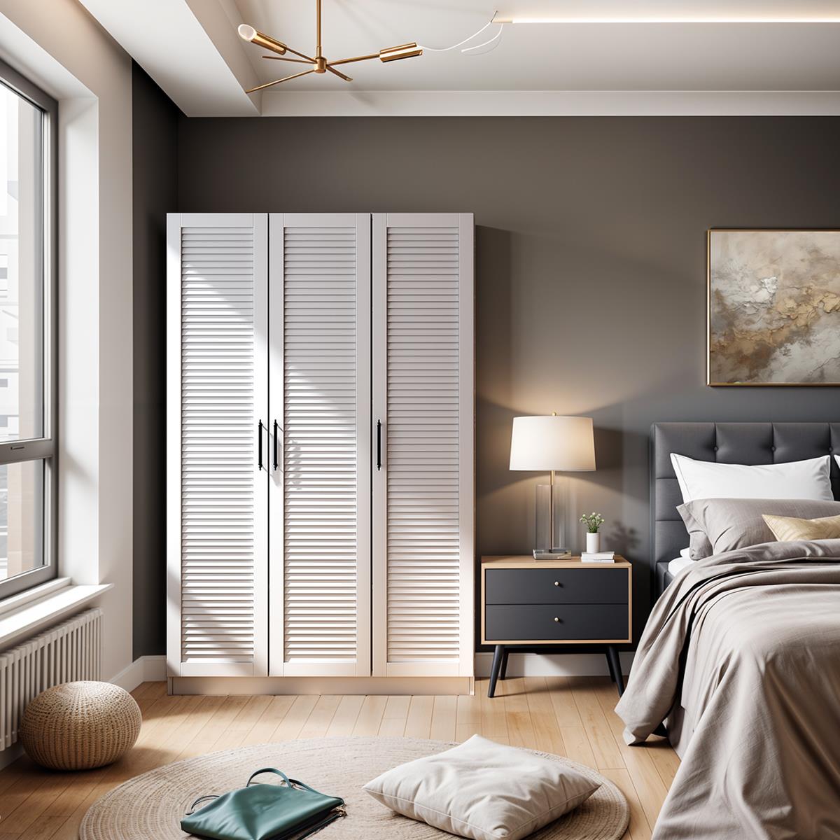 Dekorex MNT320-Panjur 3 Kapaklı Panjur Gardırop Beyaz