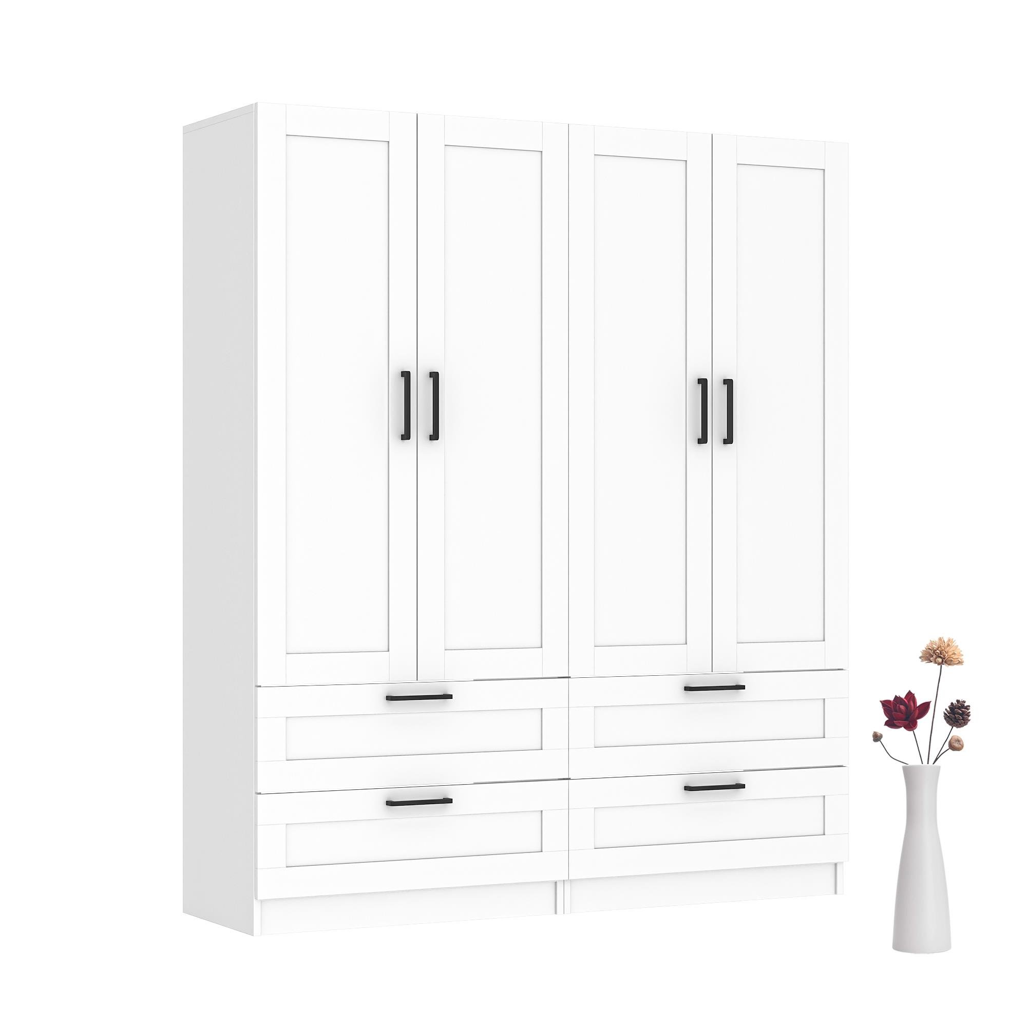 Dekorex MNT416-C 4 Kapaklı 4 Çekmeceli Gardırop Beyaz