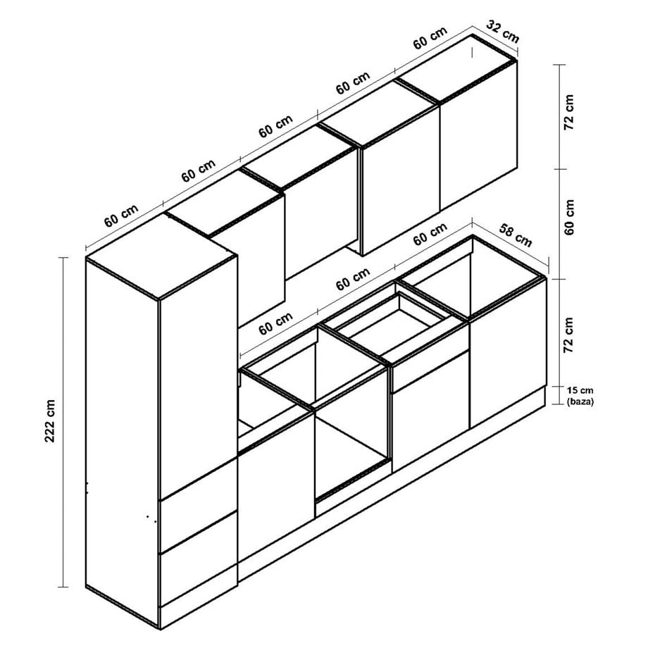 DEKOREX PİA SERİSİ ASPİRATÖR MODÜLLÜ MEŞE TEZGAHLI BEYAZ HAZIR MUTFAK 300 cm PİA-B-300ASP