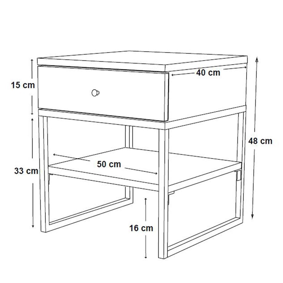 Dekorex SHP107-Beyaz Metal Ayaklı Raflı Sehpa