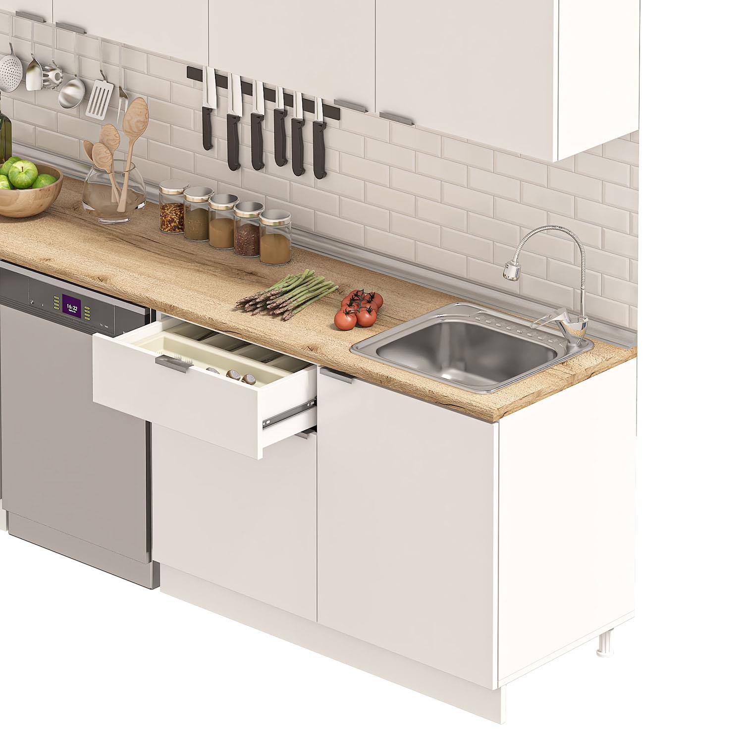 ELSA-300ASP-BC-MT-BEYAZ DEKOREX ELSA SERİSİ ASPİRATÖR MODÜLLÜ HAZIR MUTFAK