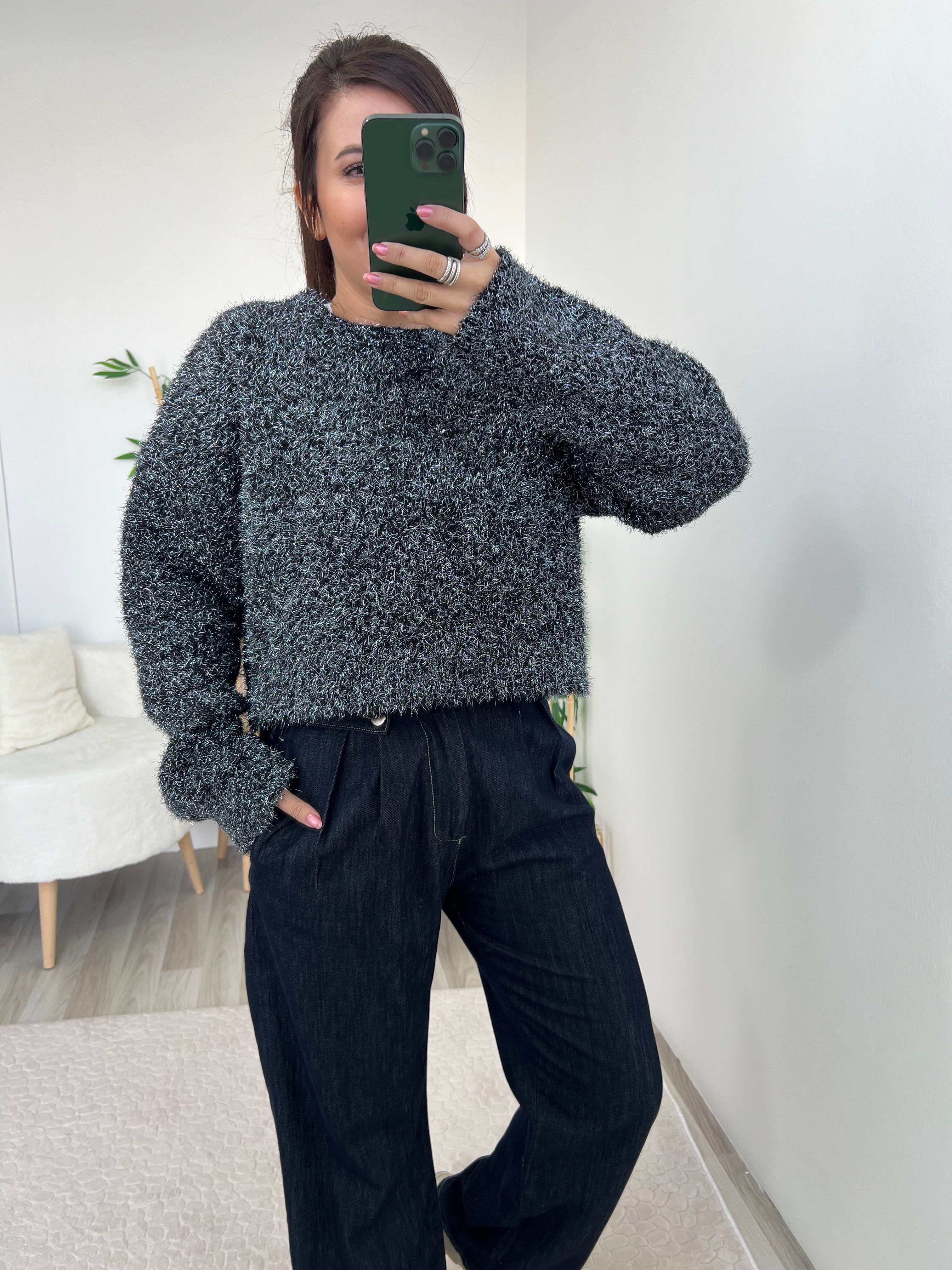 DİLVİN LACİVERT SİM DOKULU CROP KAZAK