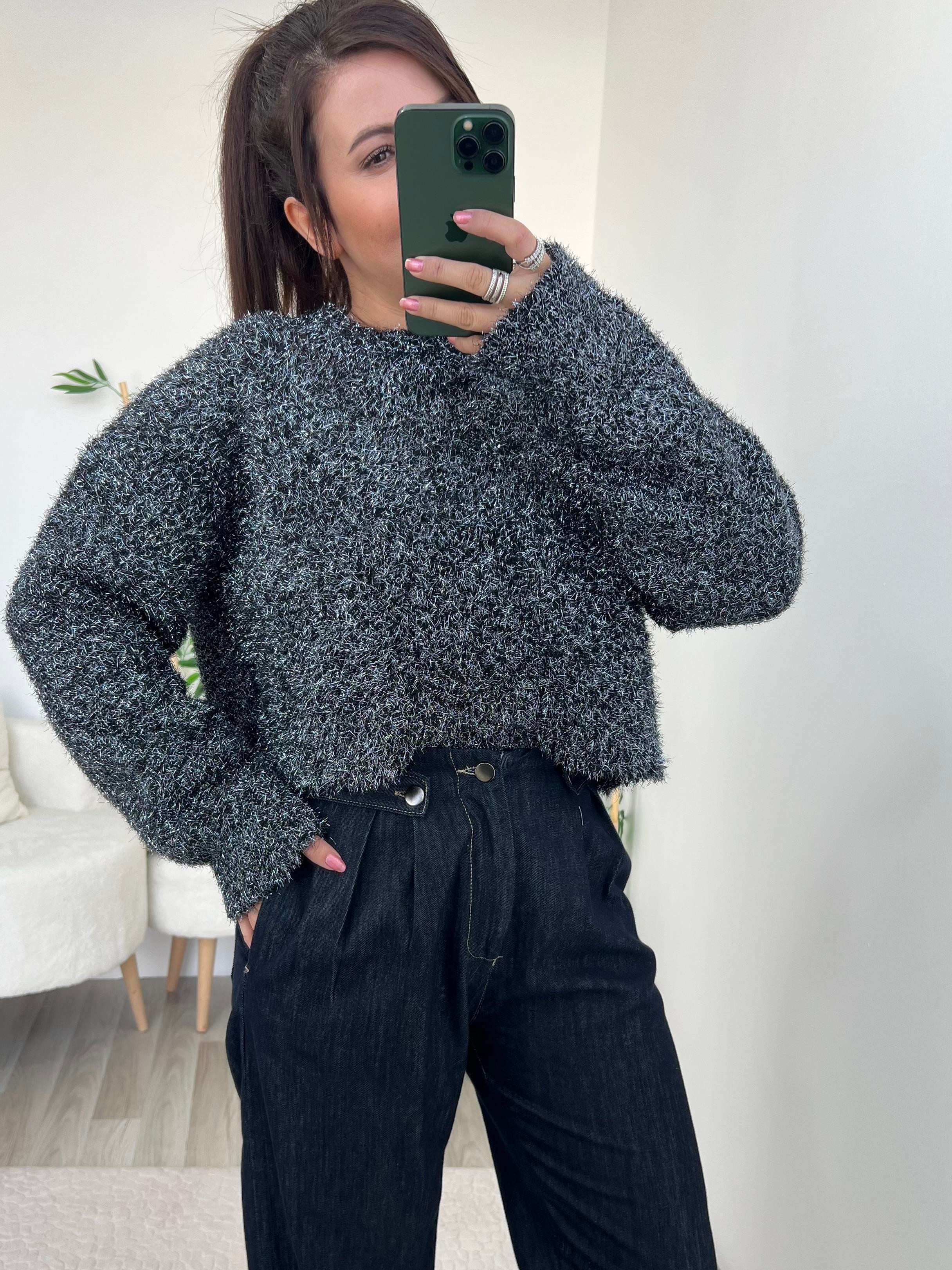 DİLVİN LACİVERT SİM DOKULU CROP KAZAK