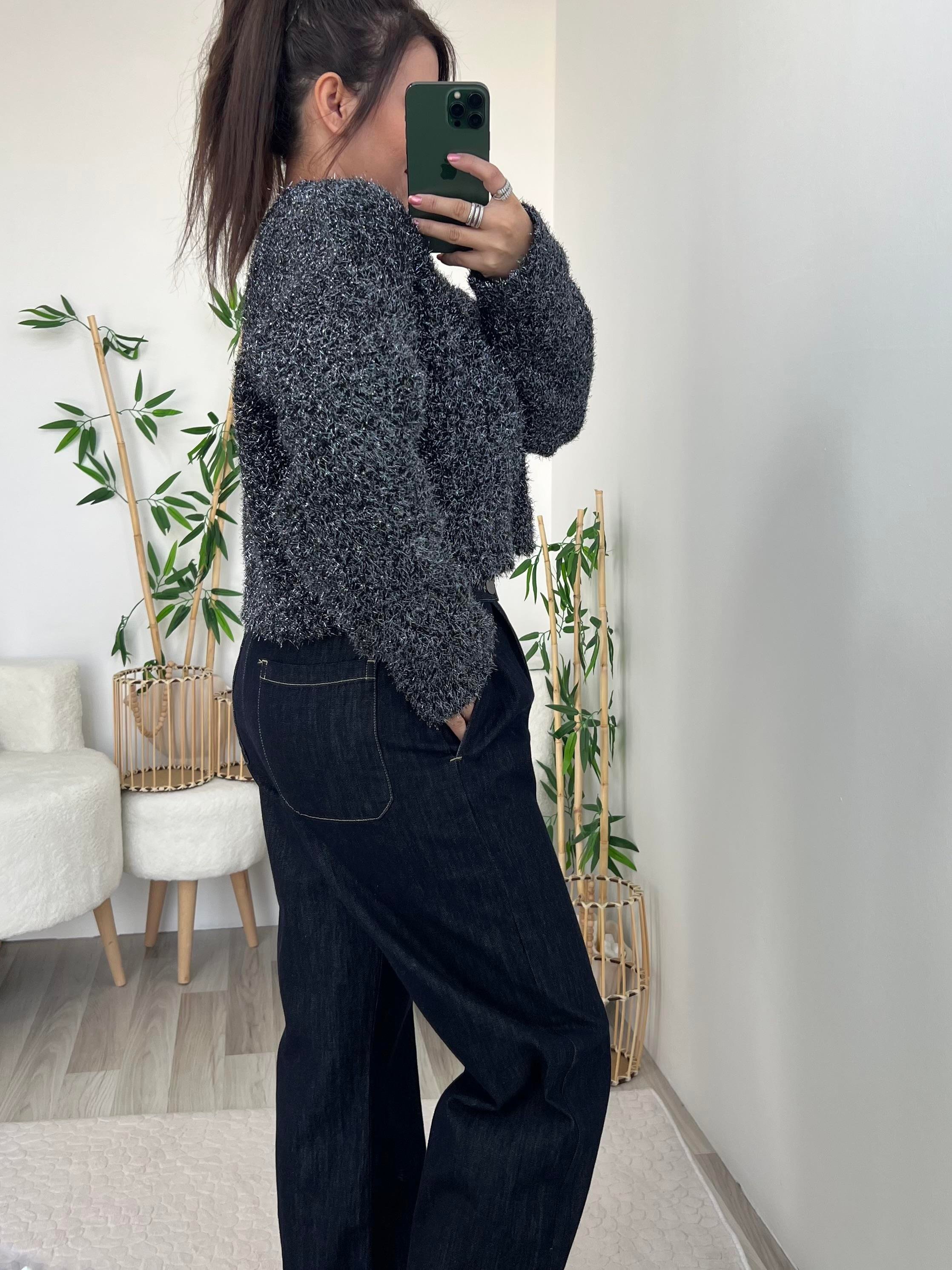 DİLVİN LACİVERT SİM DOKULU CROP KAZAK