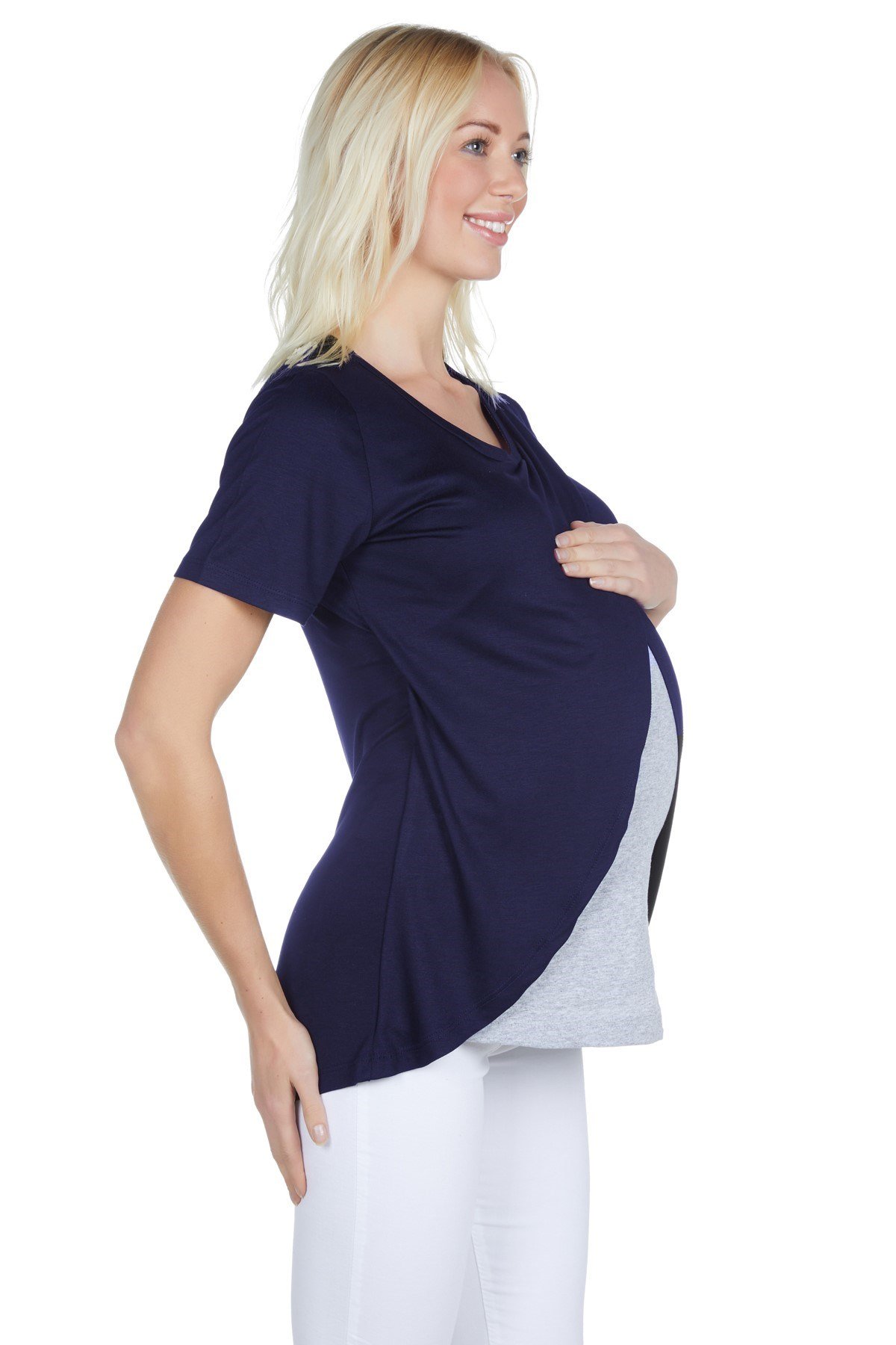 LuvmaBelly 3503 Lacivert Pamuklu Viskon Lohusa Emzirme Bluz